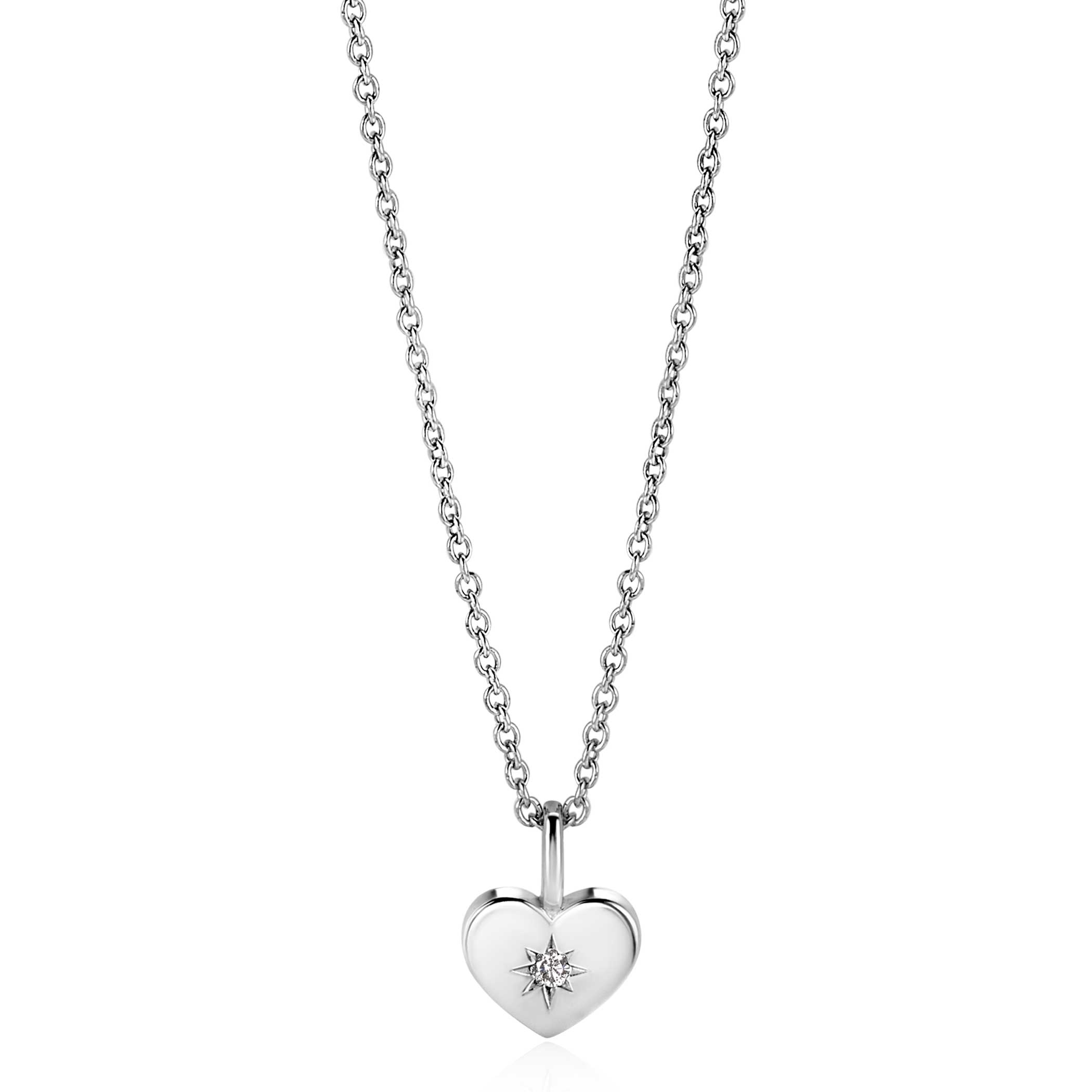 APRIL Pendant 12mm Sterling Silver Heart Birthstone Diamond White Zirconia (excl. necklace)