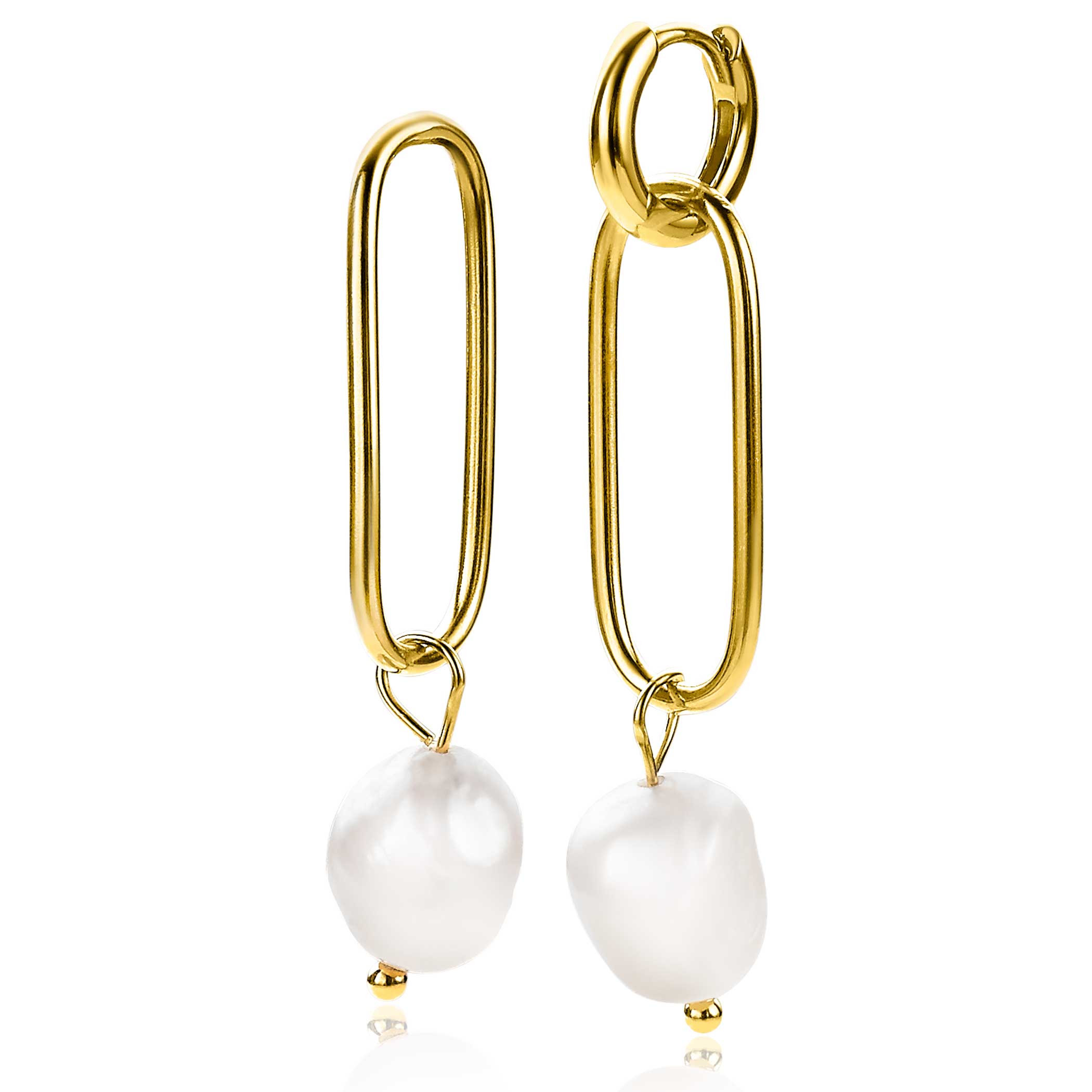 43mm ZINZI Gold Plated Sterling Silver Earrings Pendants Oval White Pearl ZICH2188G (excl. hoop earrings)