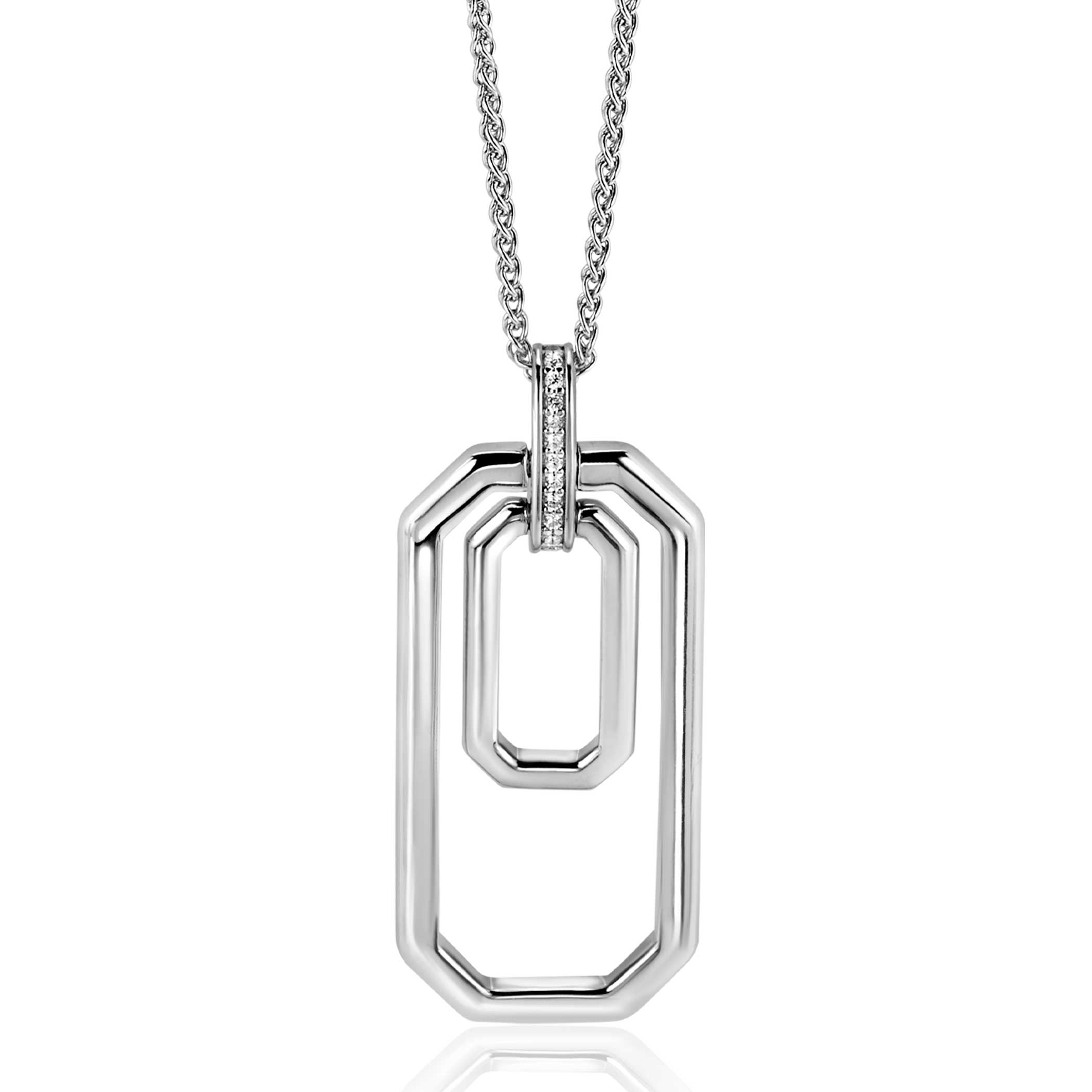 ZINZI Sterling Silver Necklace with Luxurious Rectangular Pendant (40mm) 70cm ZIC2494