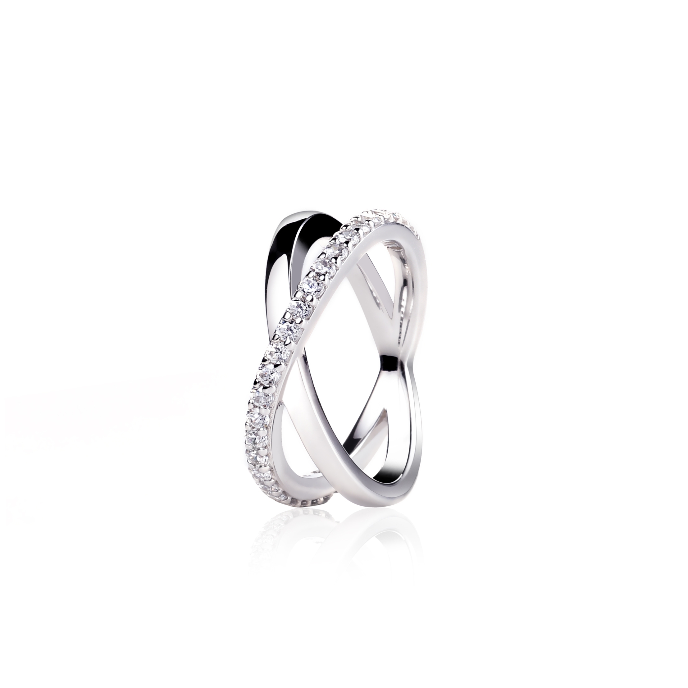 ZINZI Sterling Silver Crossover Ring Shiny White ZIR1569