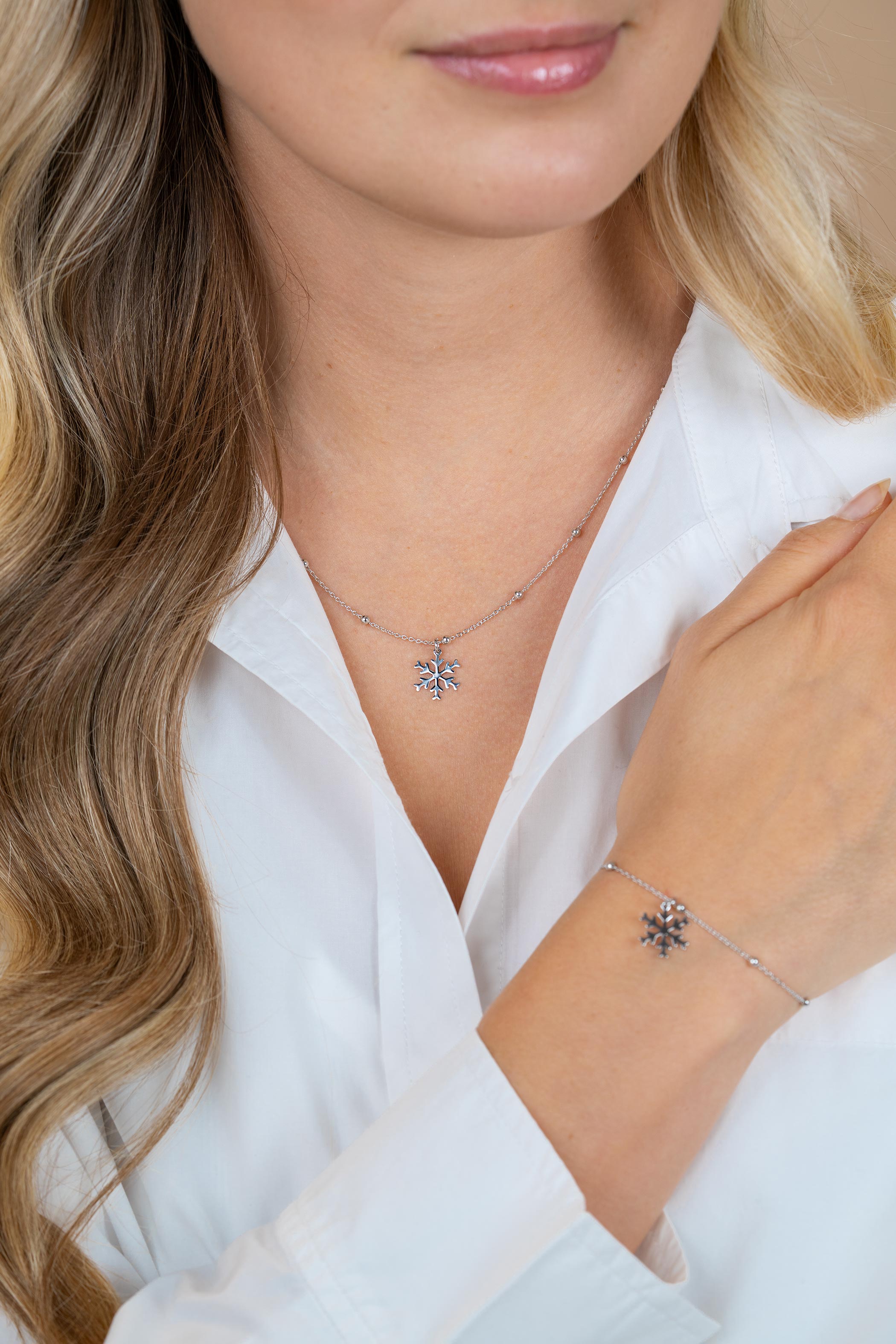 ZINZI zlv. collier met bolletjes en sneeuwvlok