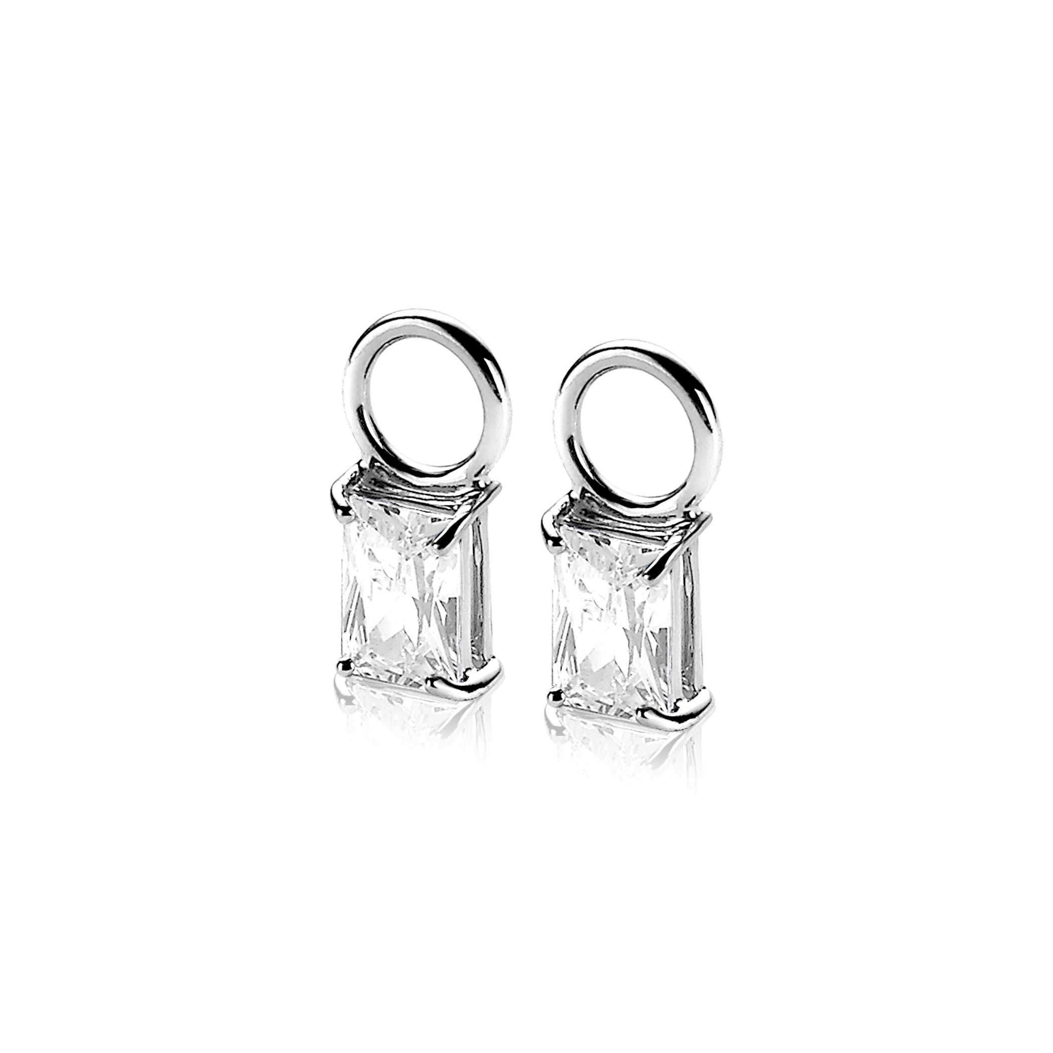 12mm ZINZI Sterling Silver Earrings Pendants Rectangle Zirconia ZICH2021 (excl. hoop earrings)