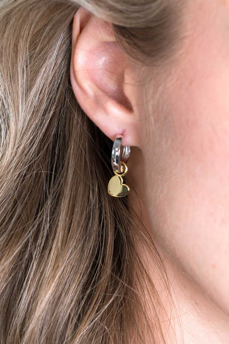 ZINZI Gold Plated Sterling Silver Earrings Pendants Heart 8mm ZICH1826G (excl. hoop earrings)