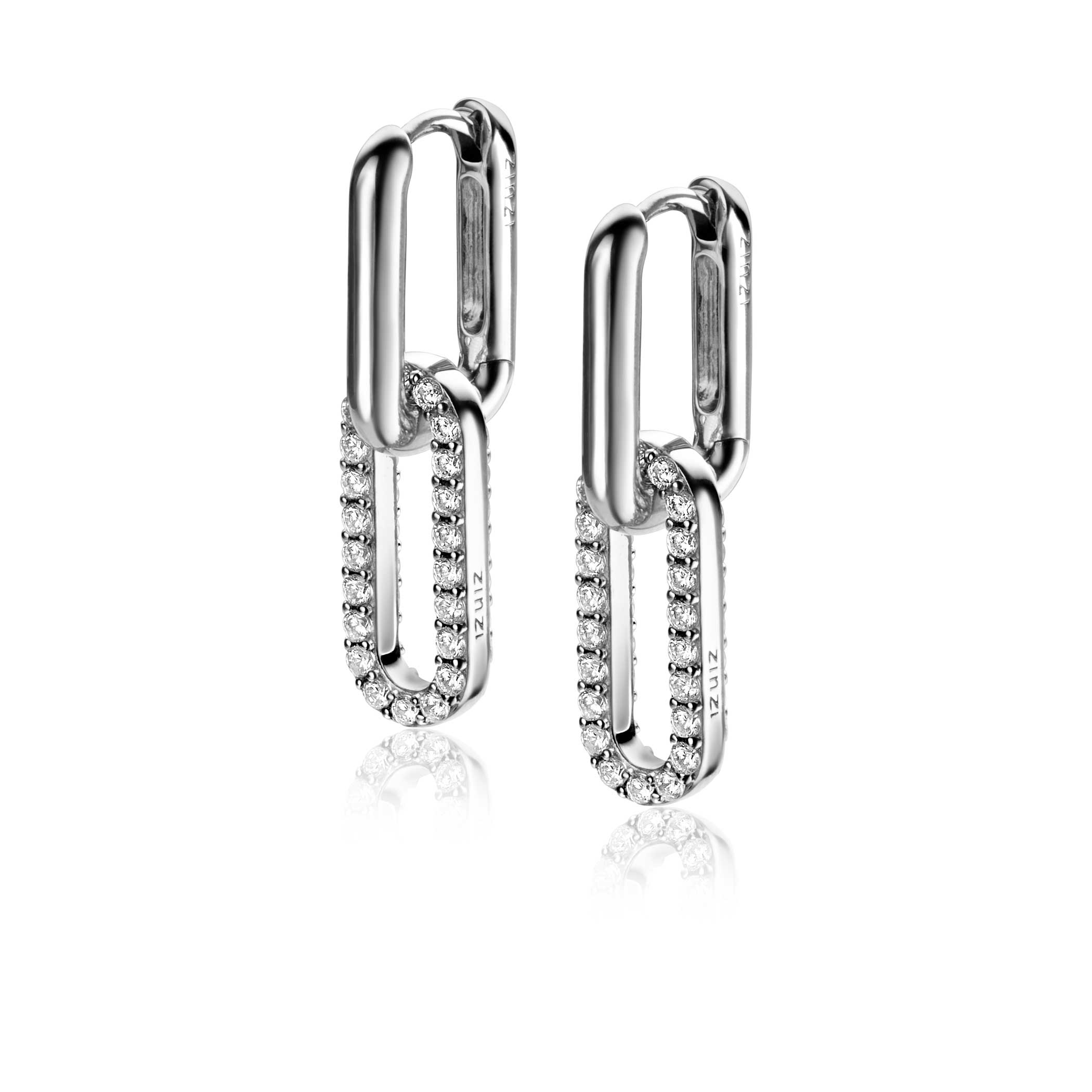 20mm ZINZI Sterling Silver Earrings Pendants Oval White Zirconia ZICH2156 (excl. hoop earrings)