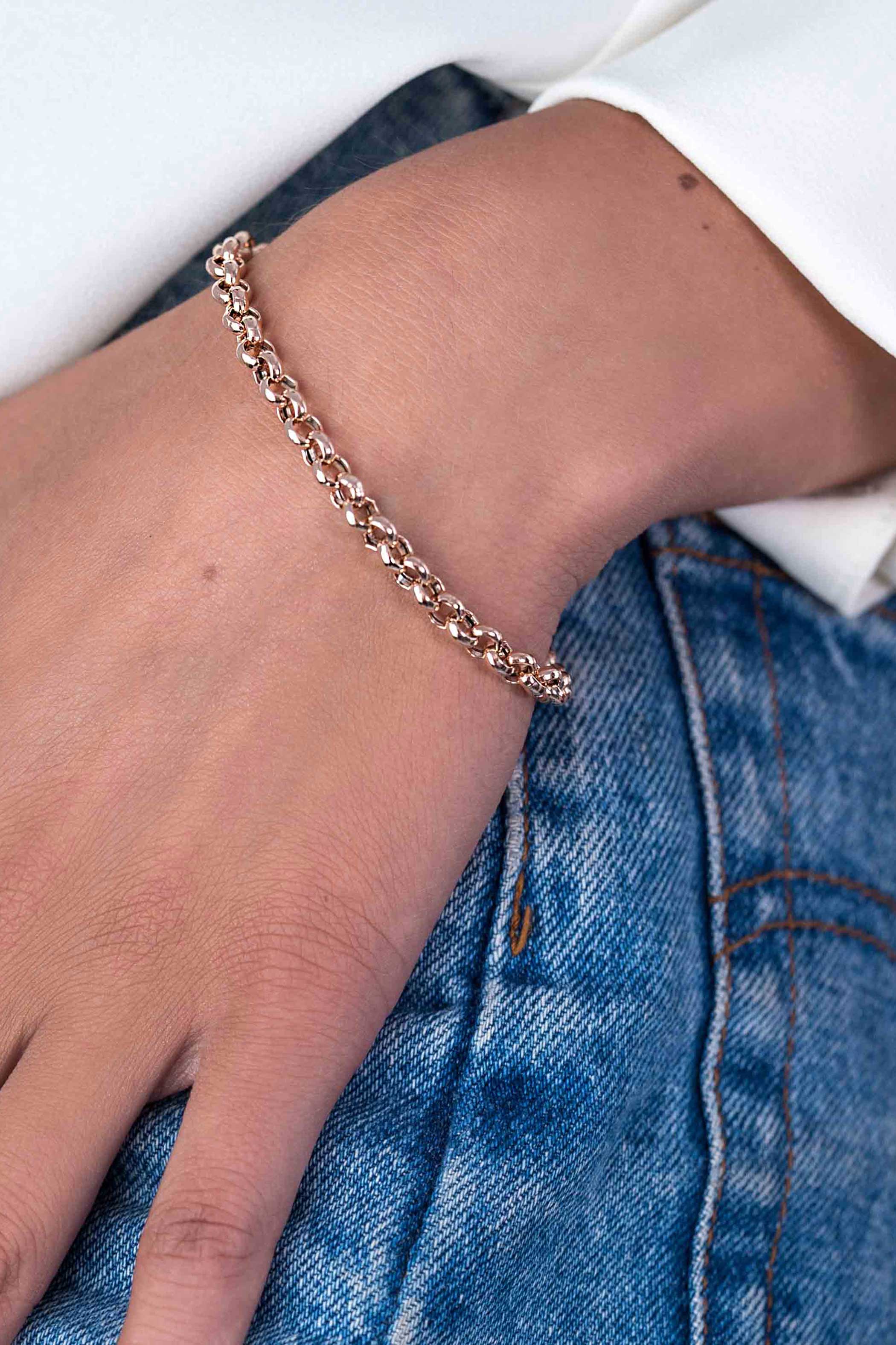 ZINZI Rose Gold Plated Sterling Silver Chain Bracelet Rolo ZIA1009R