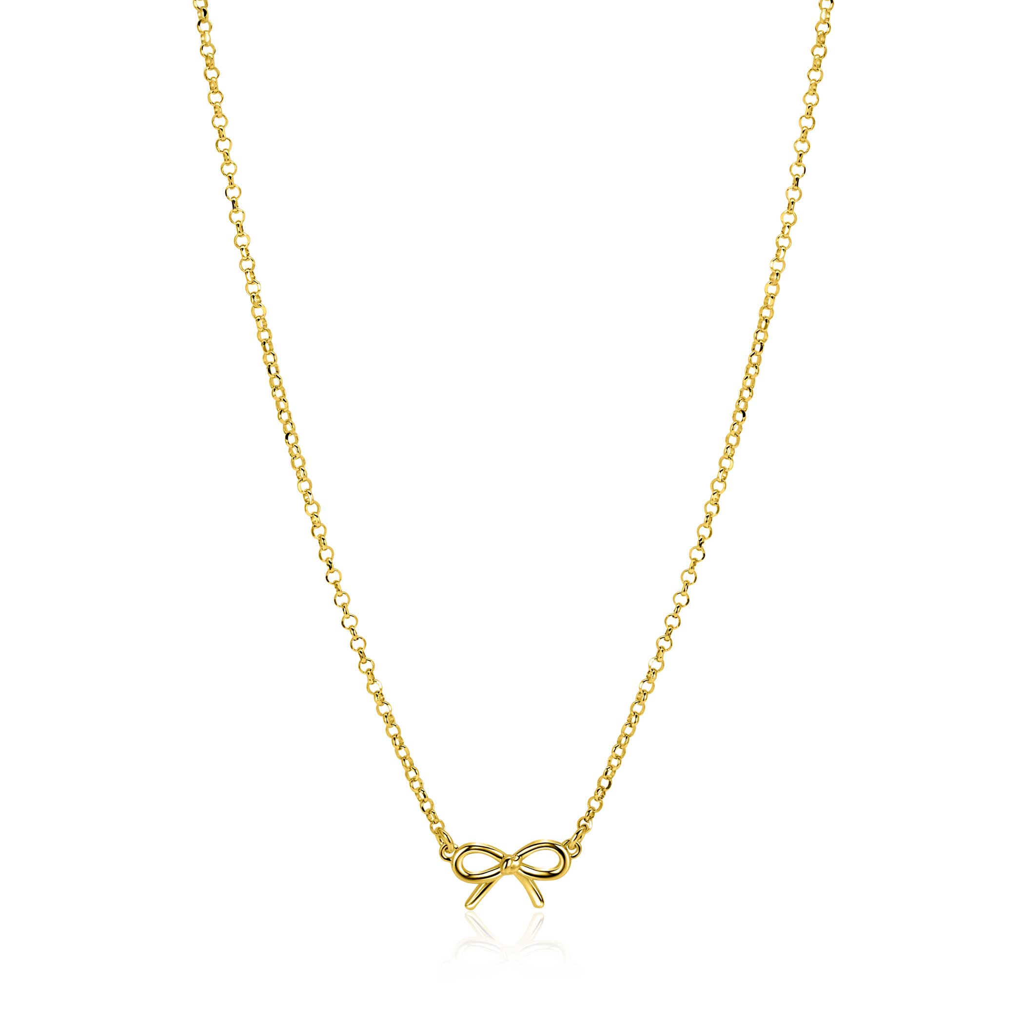 ZINZI gold-plated silver jasseron chain necklace with bow, 41-45cm, ZIC-BF124