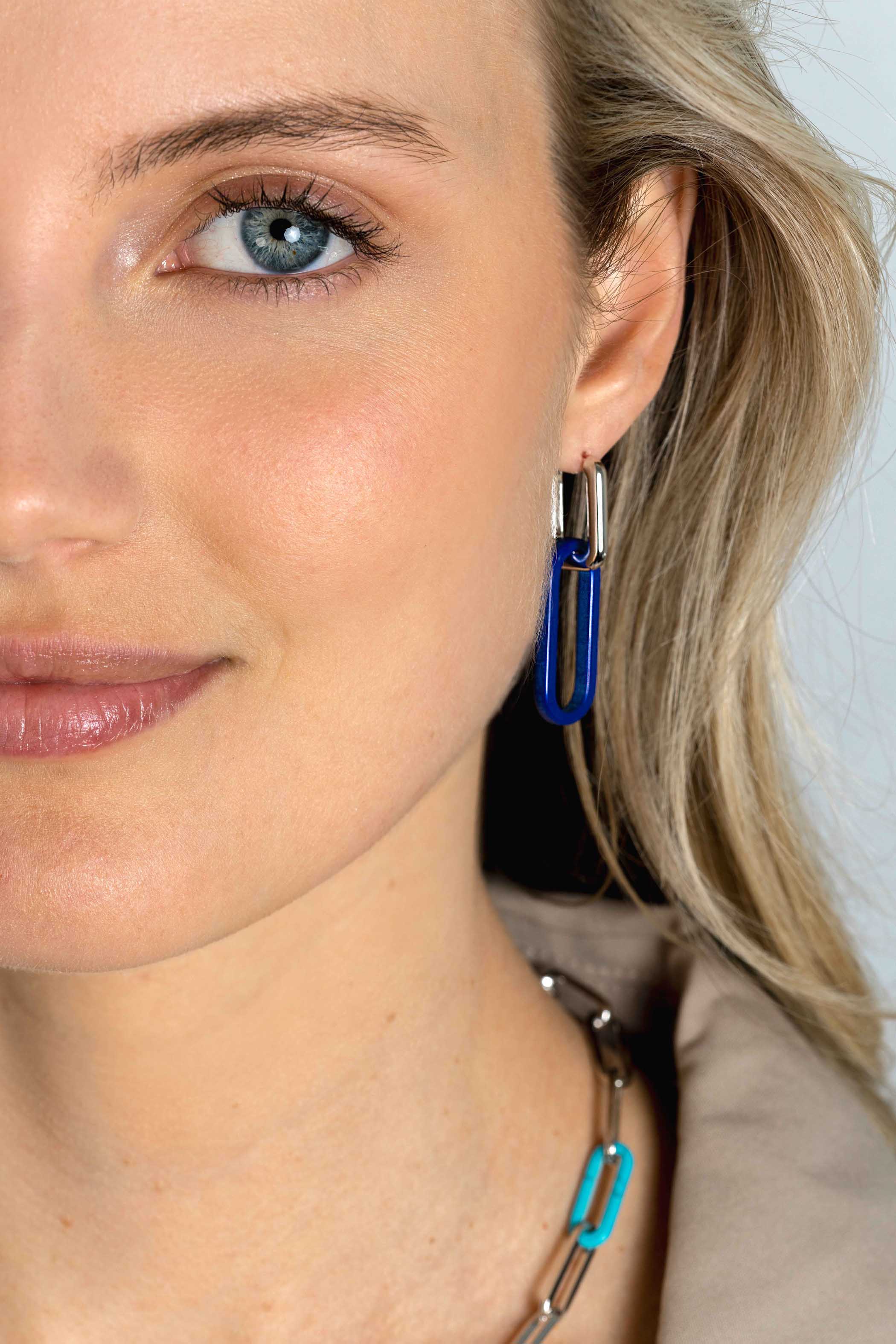 30mm ZINZI Large Oval Earrings Pendants in Trendy Lapis Lazuli Blue ZICH2456L (excl. hoop earrings)