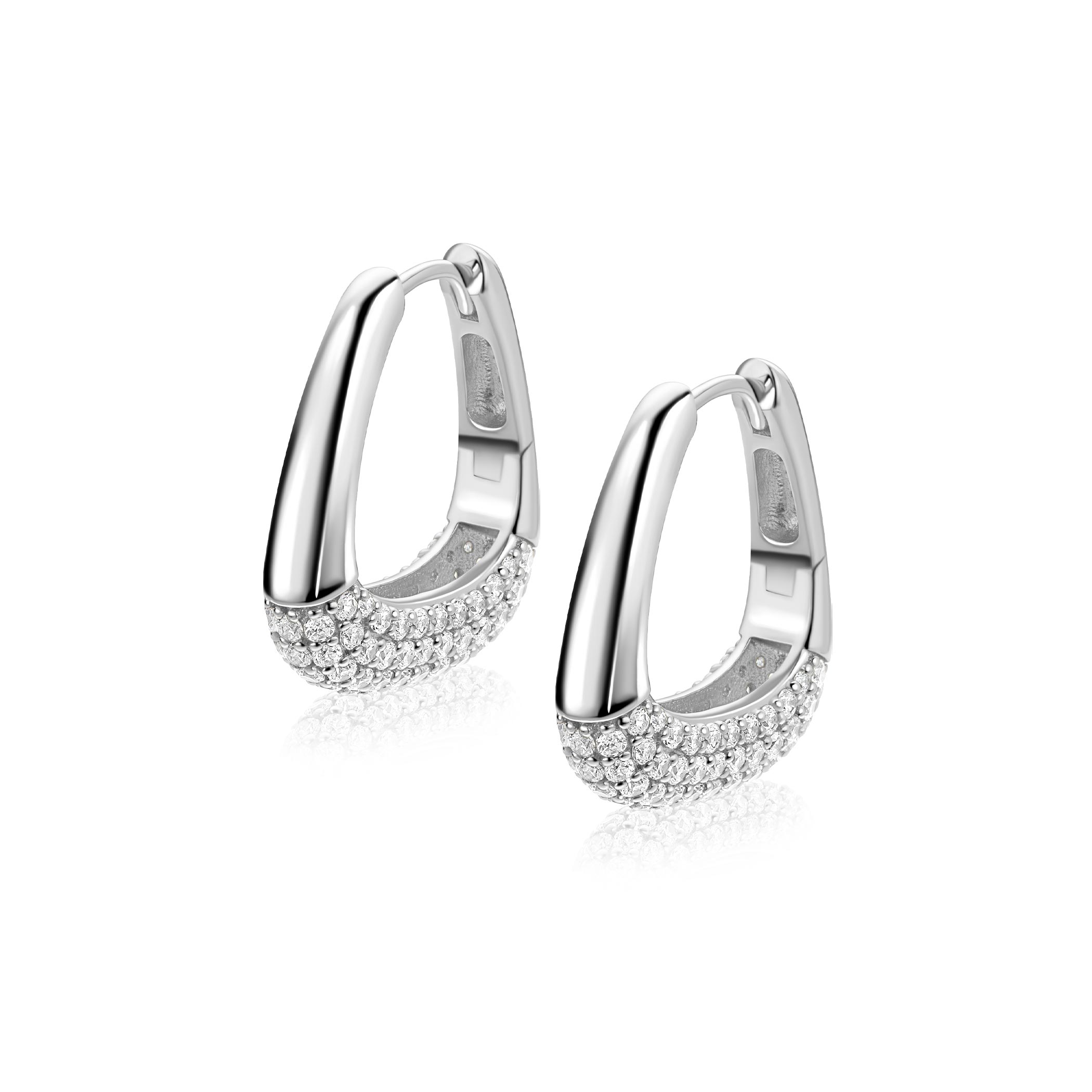 ZINZI zlv. luxe klapcreolen rechthoek afl.pave zirc.