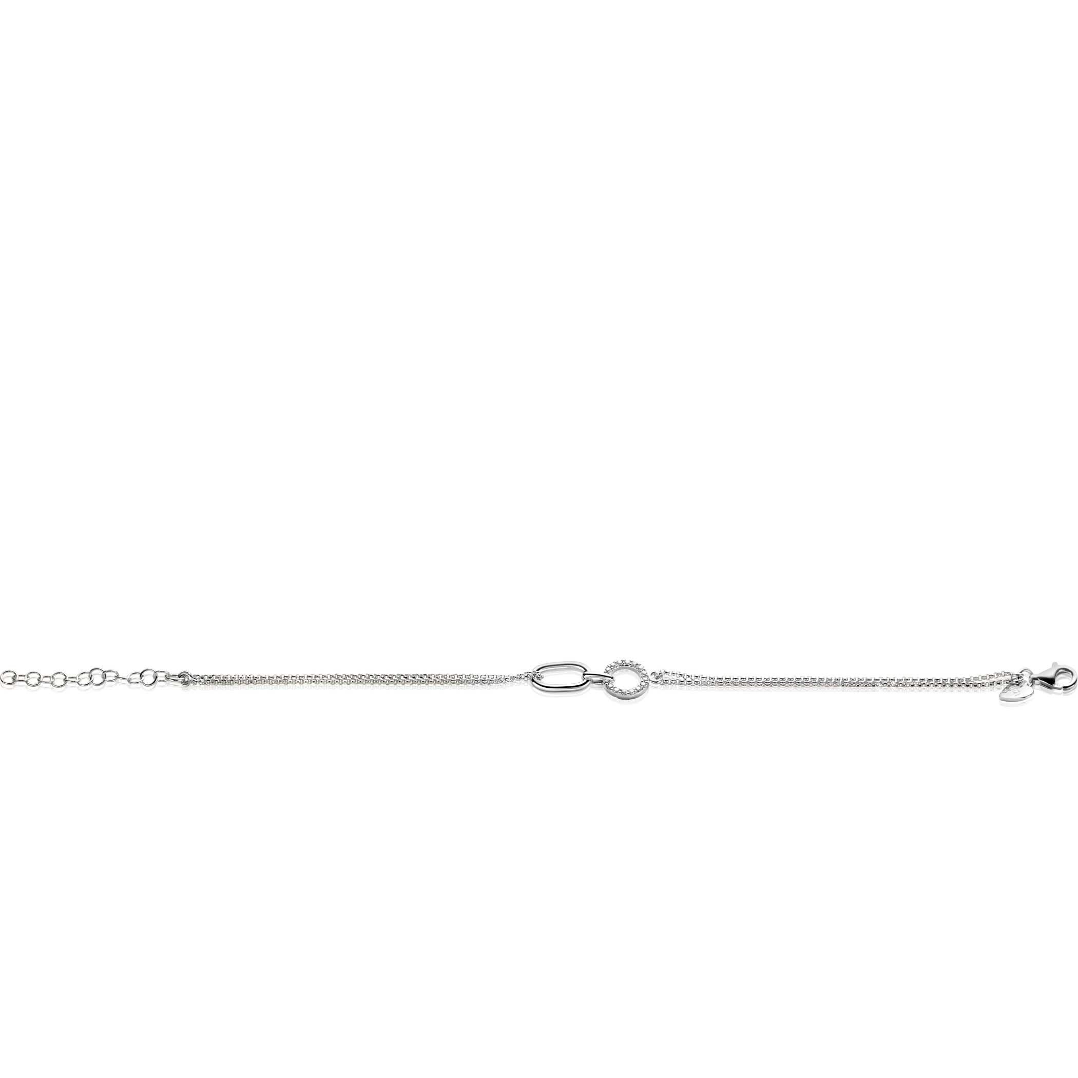 ZINZI Sterling Silver Multi-look Bracelet with 2 Chains Connected to an Oval Chain and Open Circle Set with White Zirconias 17-20cm ZIA2463
