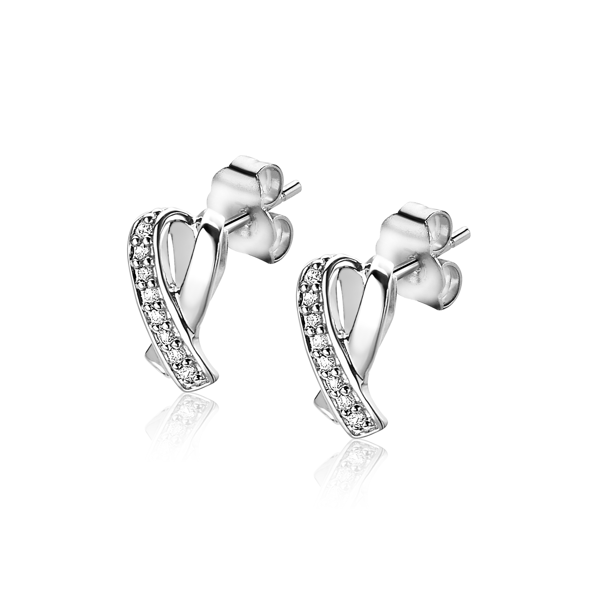 ZINZI Sterling Silver Stud Earrings Crossover White ZIO1625