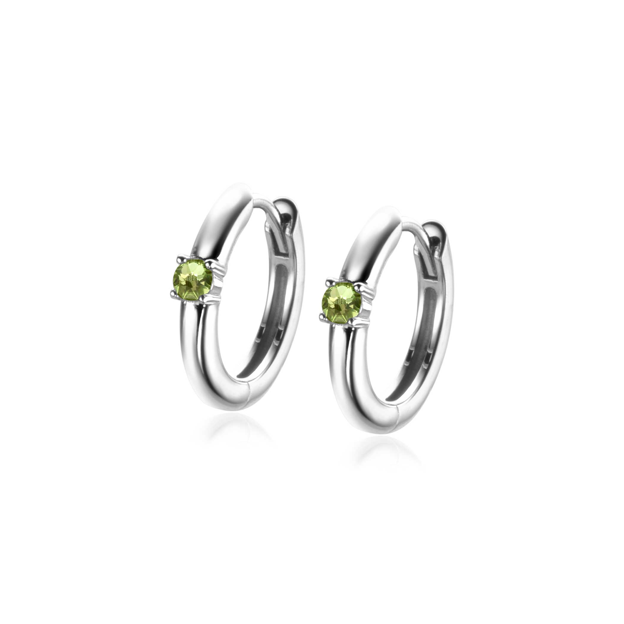 AUGUST Hoop Earrings 13mm Sterling Silver with Birthstone Green Peridot Zirconia