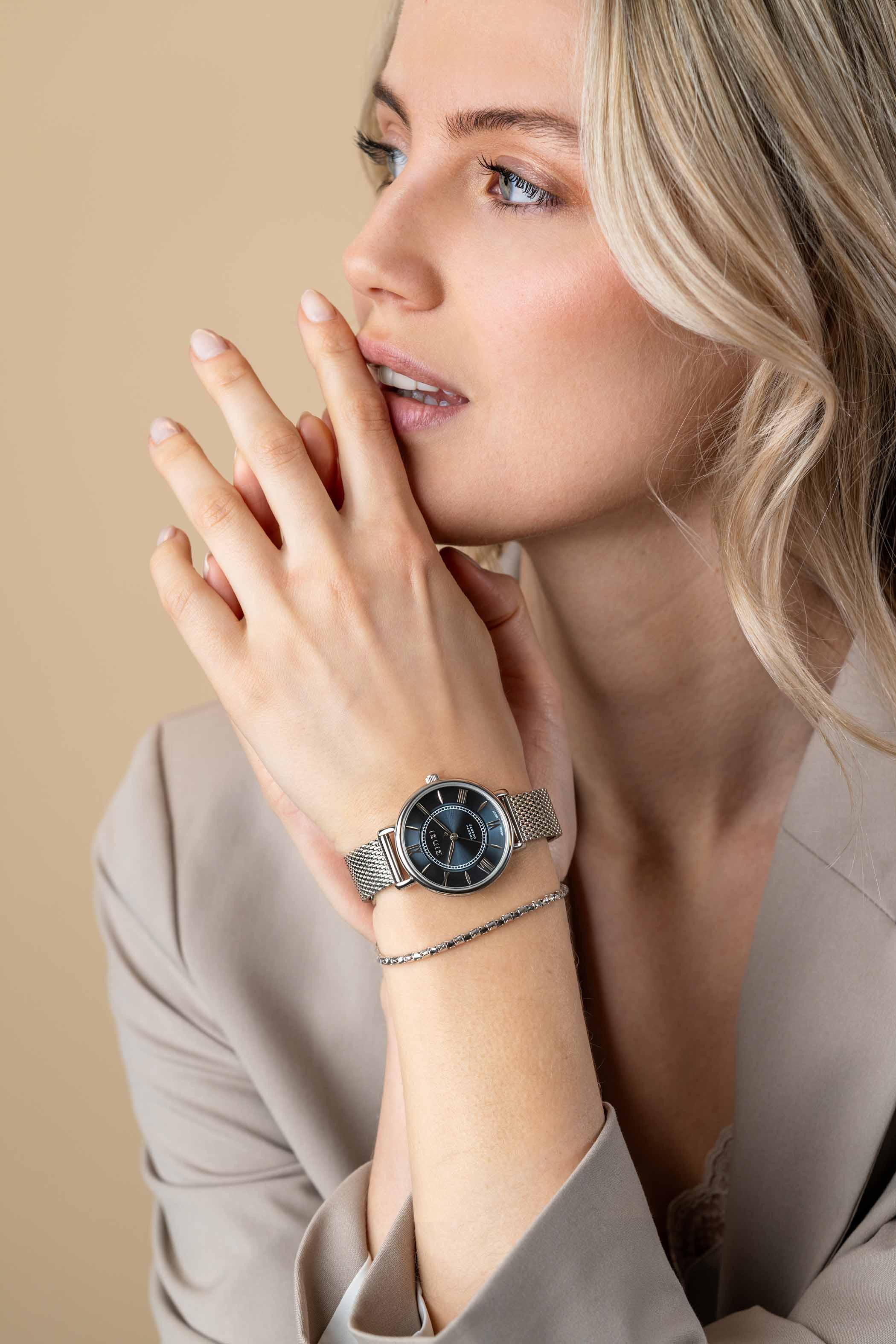 Zinzi horloge 34mm blauwe.wzpl. kast en mesh band