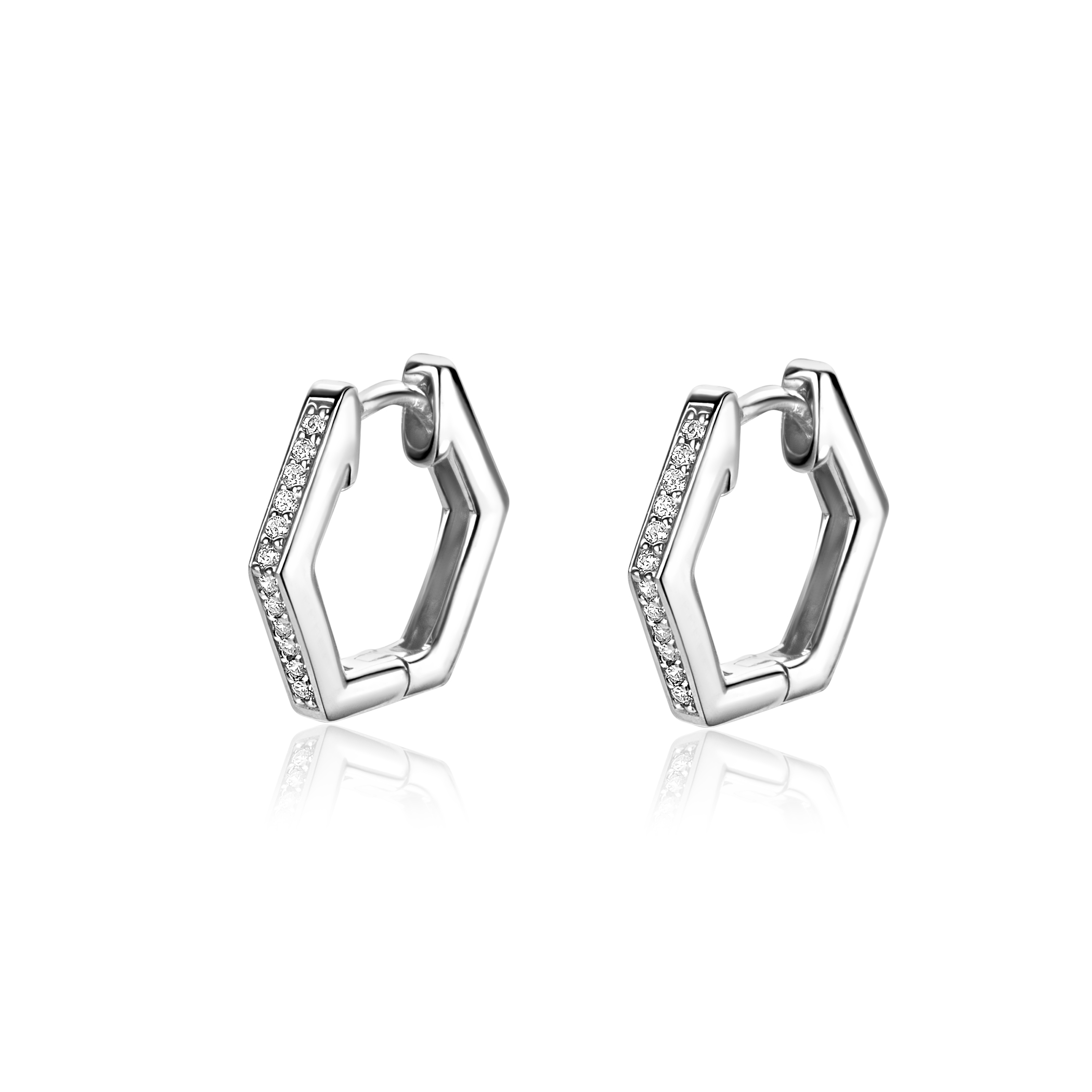 15mm ZINZI Sterling Silver Hoop Earrings Hexagon White Zirconias 15x2mm ZIO2433