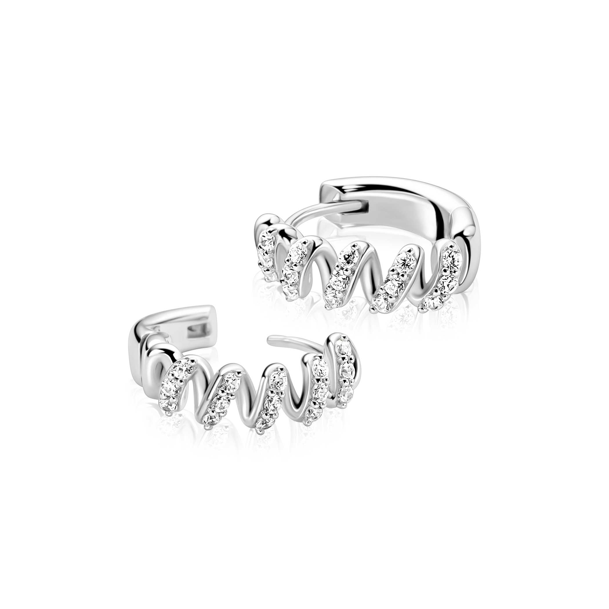 ZINZI zlv. oorringen wokkel vorm met zirconia's