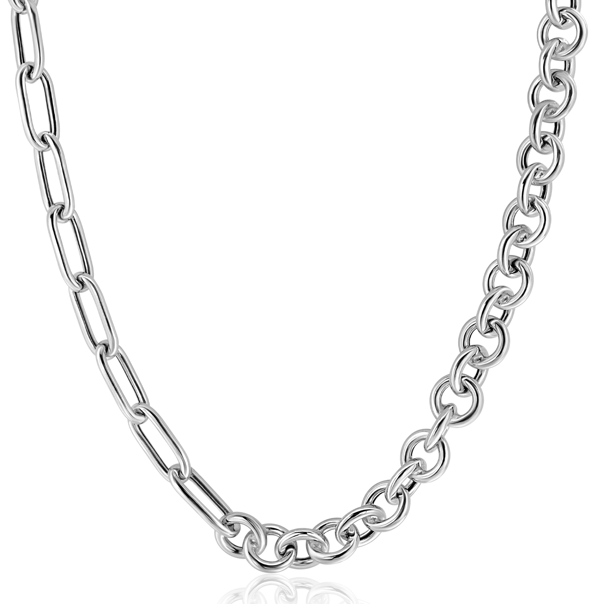ZINZI Sterling Silver Necklace 45cm with 2 Sturdy Chains Combined: Rolo and Oval Chains (8,5mm width) ZIC2477