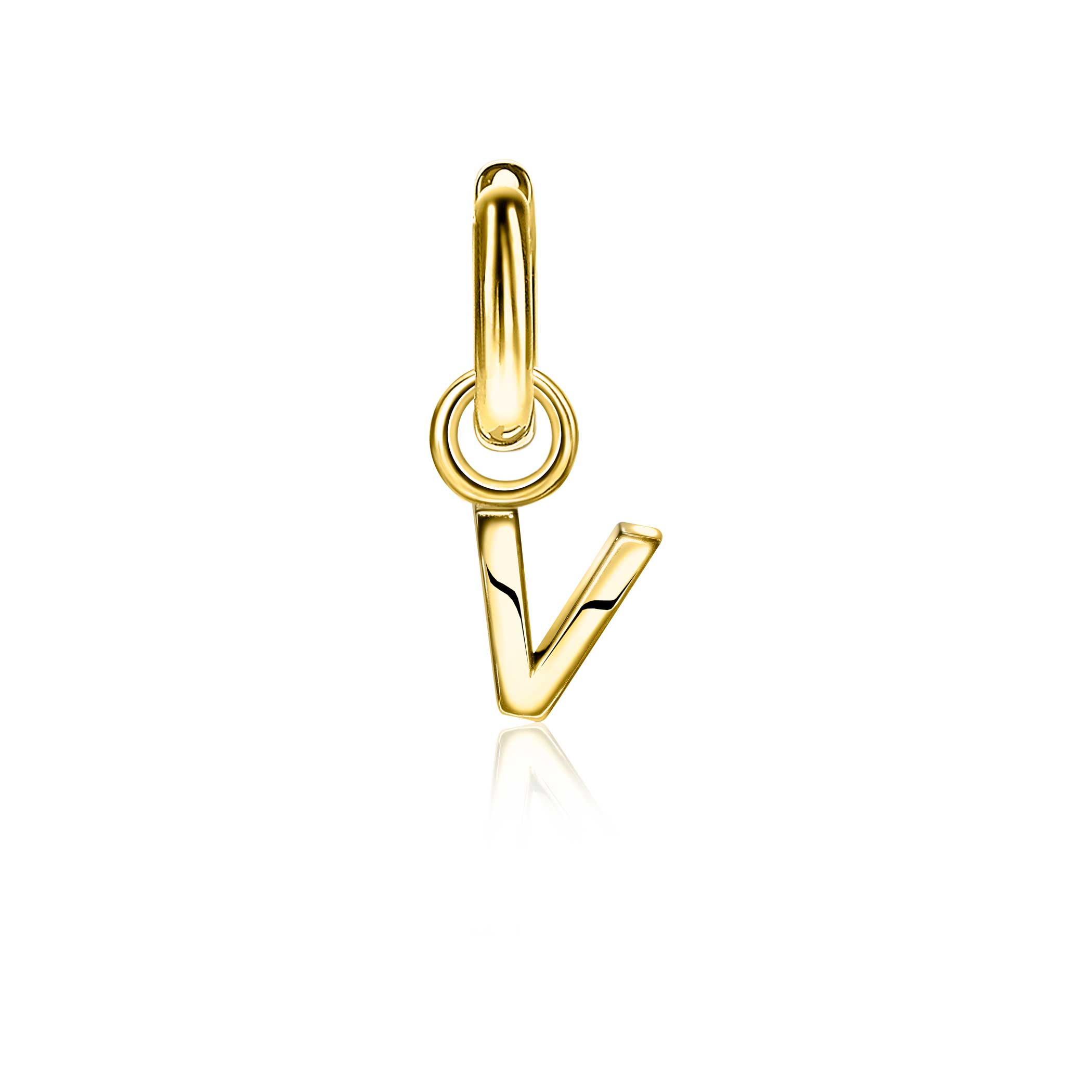 ZINZI Gold Plated Letter Earrings Pendant V price per piece ZICH2145V (excl. hoop earrings)