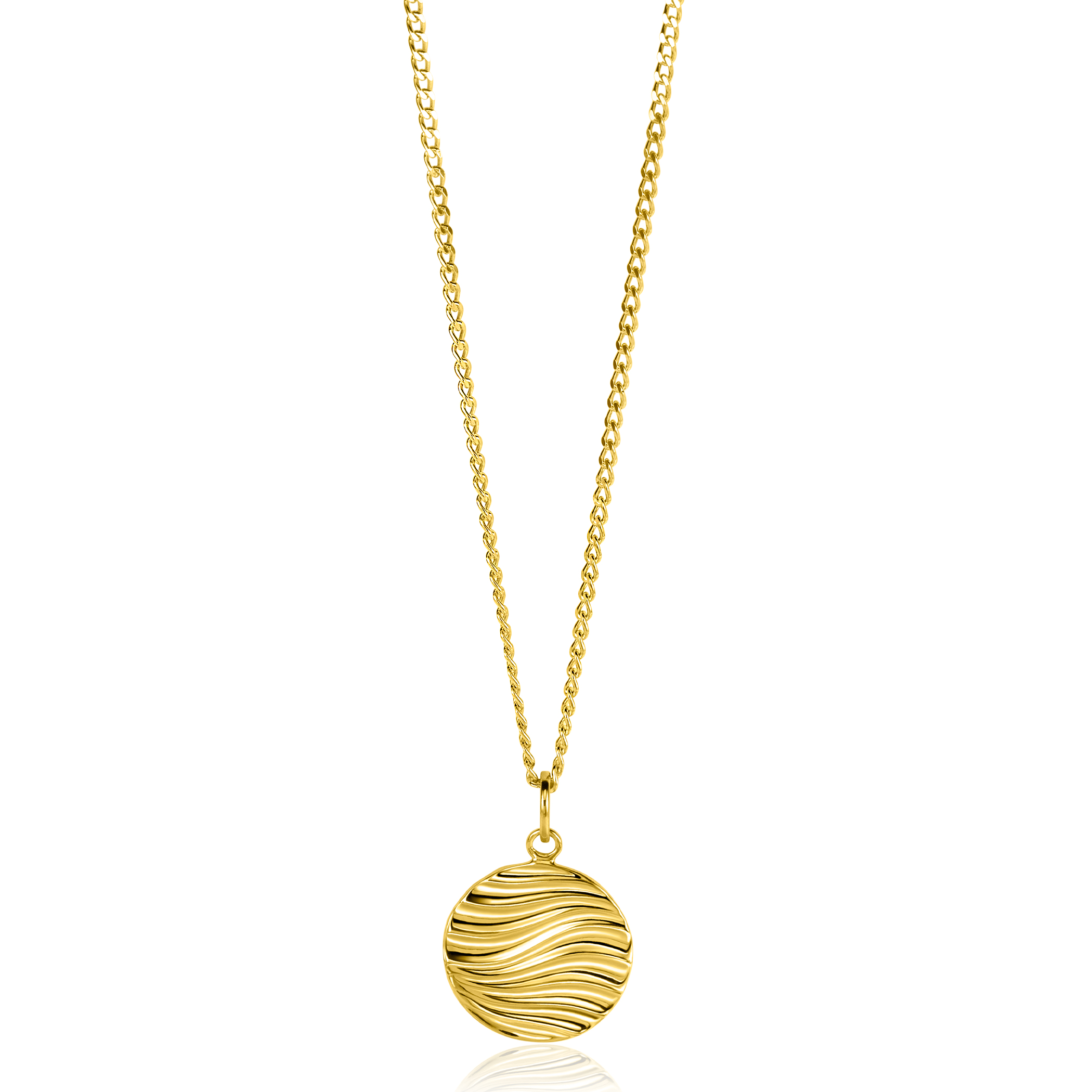 18mm ZINZI Gold Plated Sterling Silver Pendant Coin with Graceful Waves Design ZIH2450 (excl. necklace)