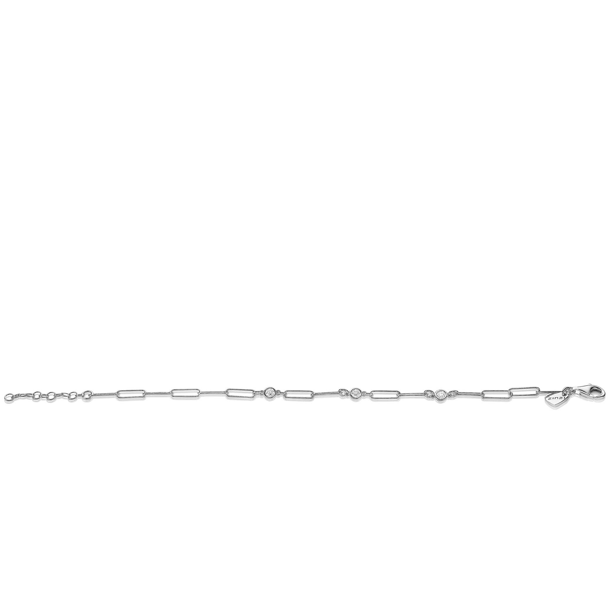 ZINZI Sterling Silver Bracelet Paperclip Chain and Round Zirconias 17-20cm  ZIA2079