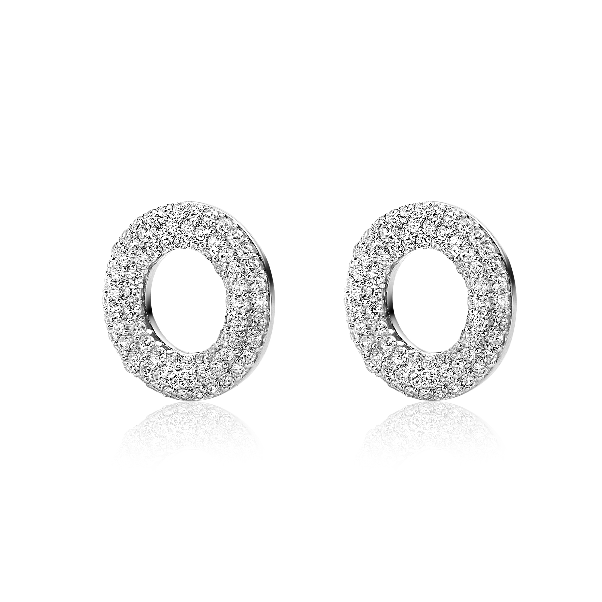12mm ZINZI Sterling Silver Earrings Pendants Open Circles with White Zirconias ZICH2446 (excl. hoop earrings)