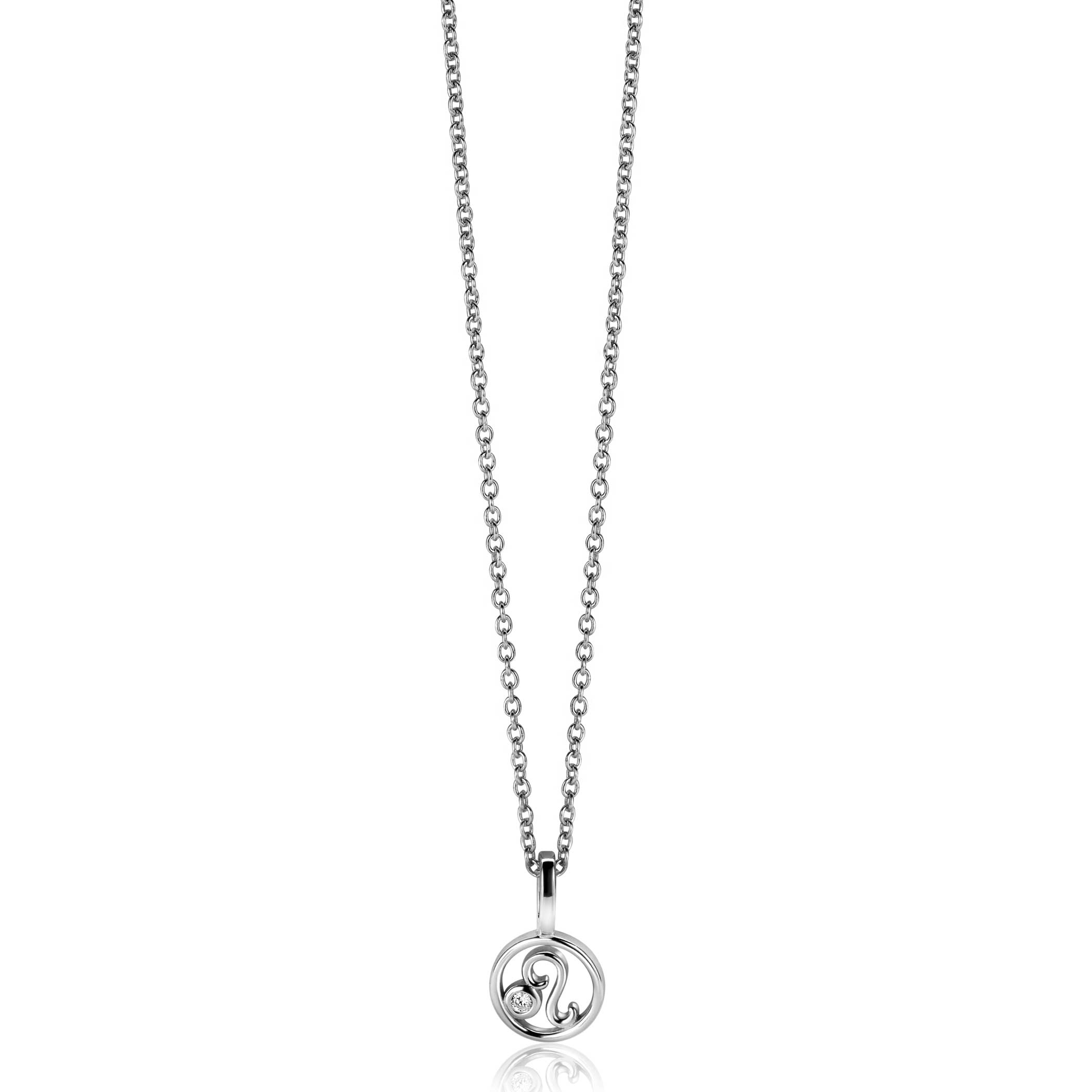 9mm ZINZI silver Leo zodiac sign pendant set with white zirconias ZIH-LEE (without necklace)