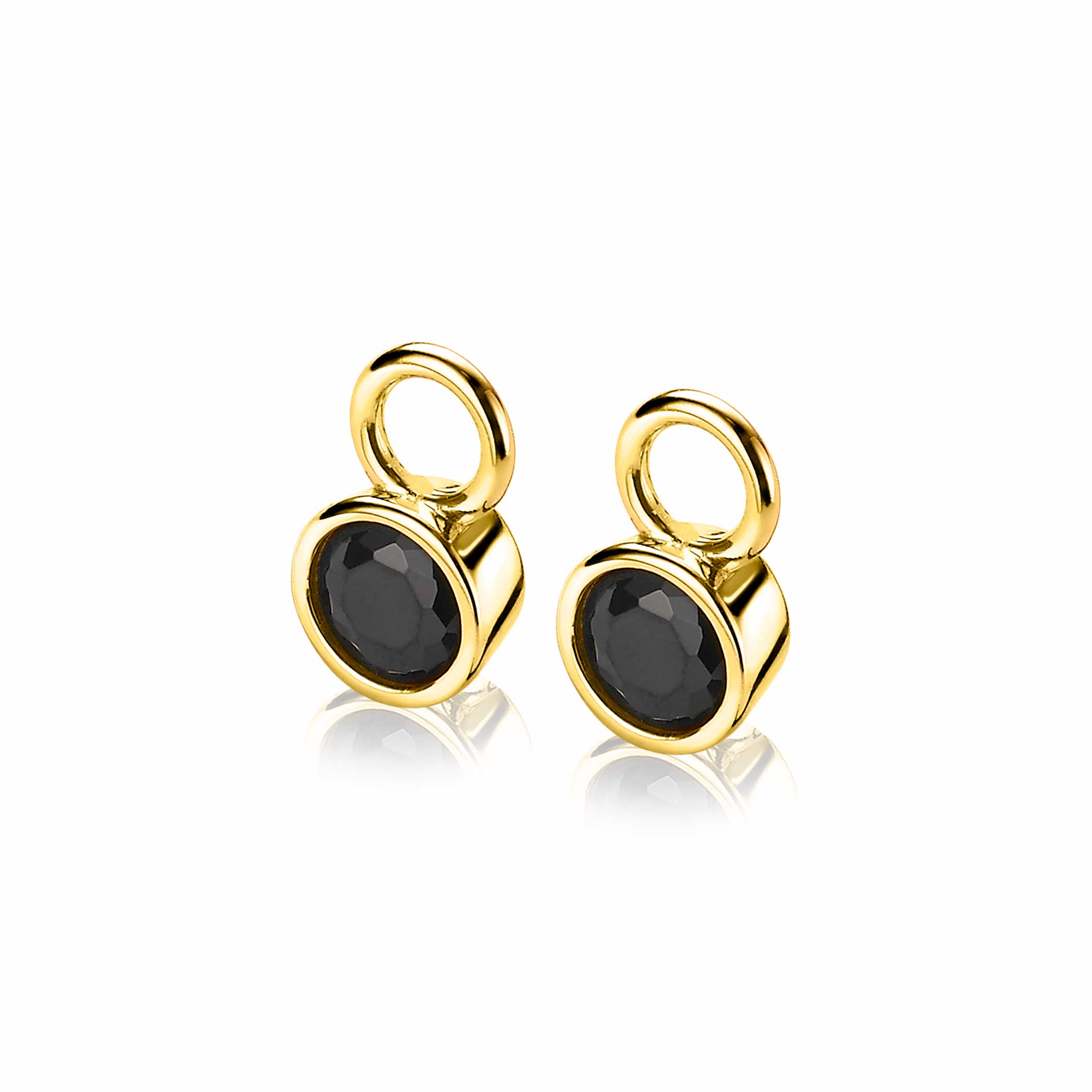 ZINZI Gold Plated Sterling Silver Earrings Pendants 7mm Round Black ZICH1486YZ (excl. hoop earrings)