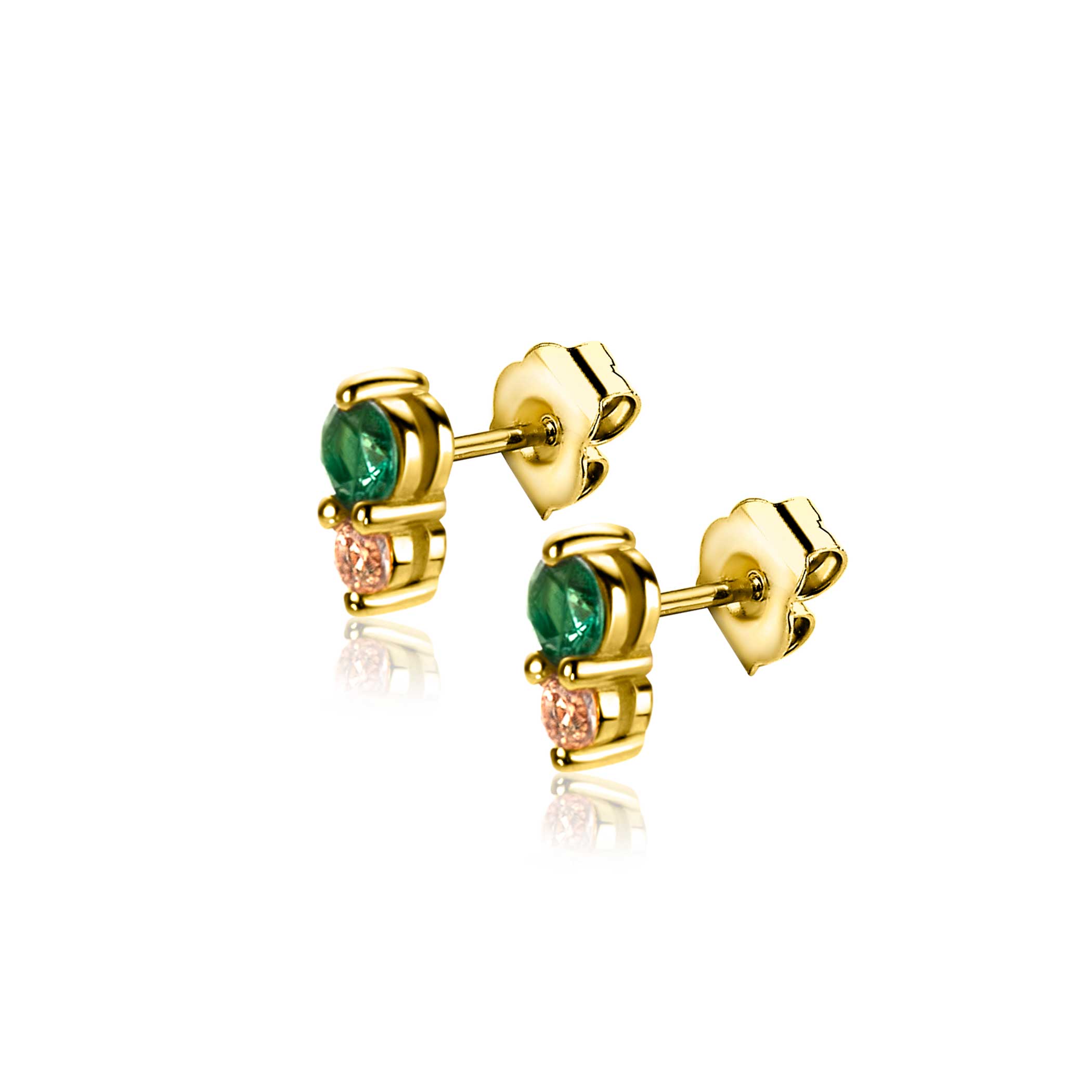 6,5mm ZINZI Gold Plated Sterling Silver Stud Earrings Prong Settings Green Champagne Color Stones ZIO2562