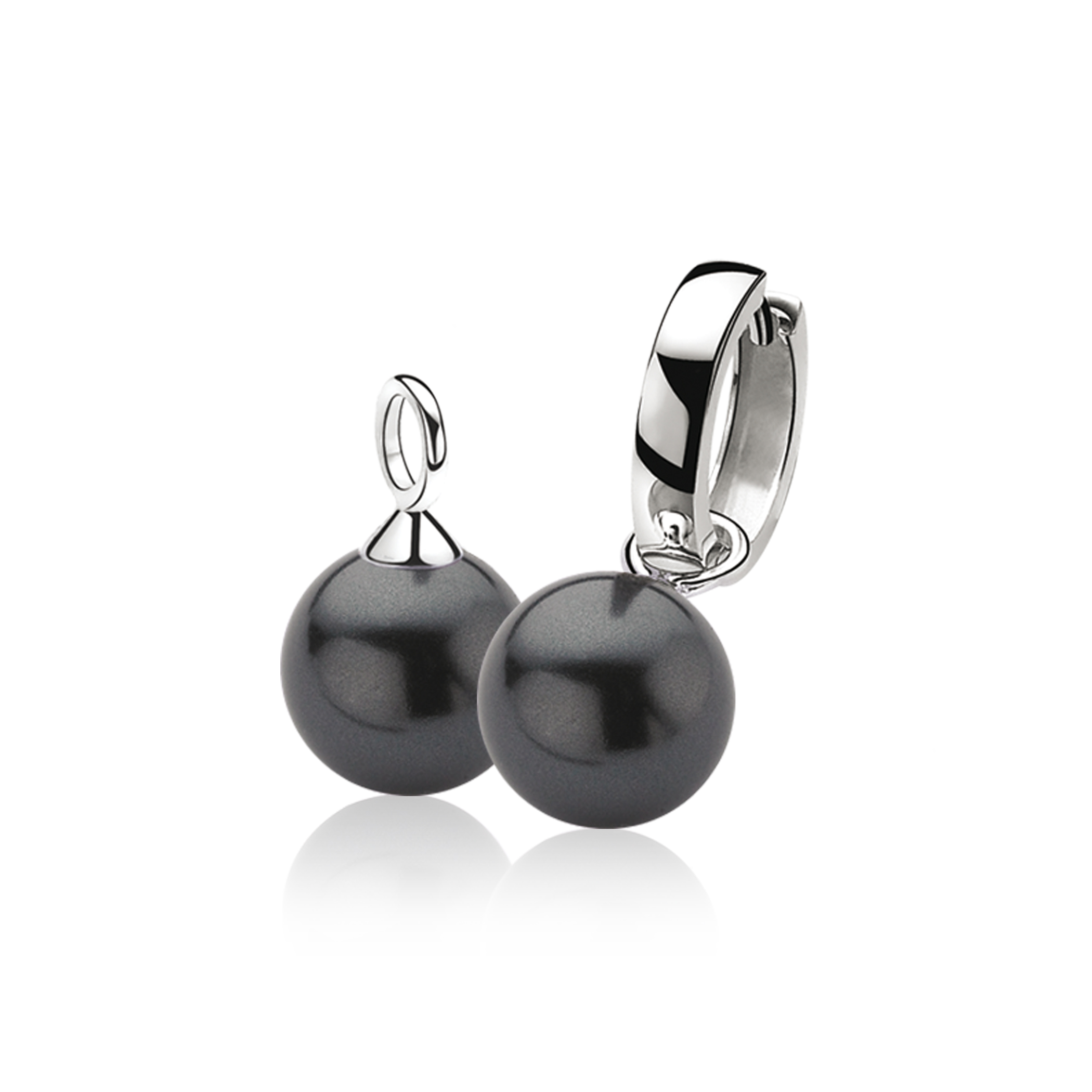 12mm ZINZI Sterling Silver Earrings Pendants Pearl Black ZICH305Z (excl. hoop earrings)