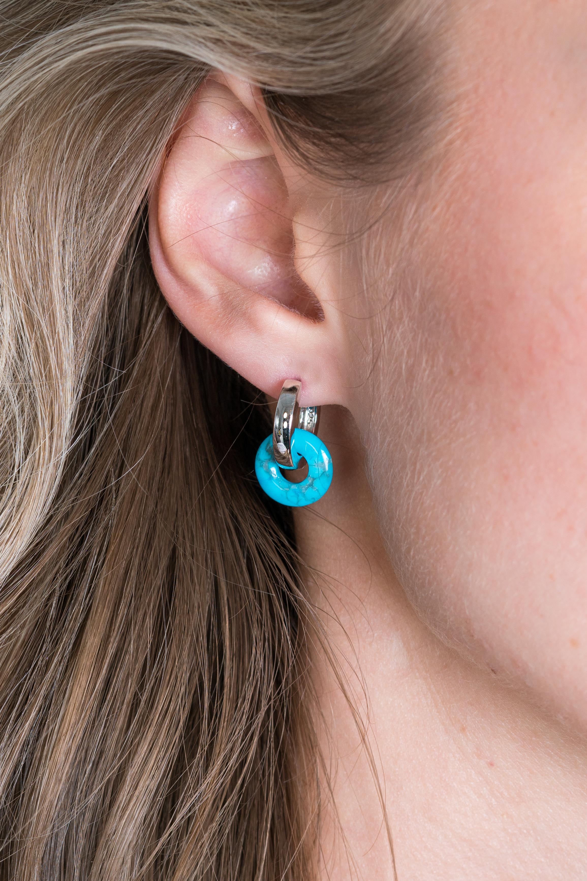 12mm ZINZI Earrings Pendants Round in Turquoise Howlite ZICH2274T (excl. hoop earrings)