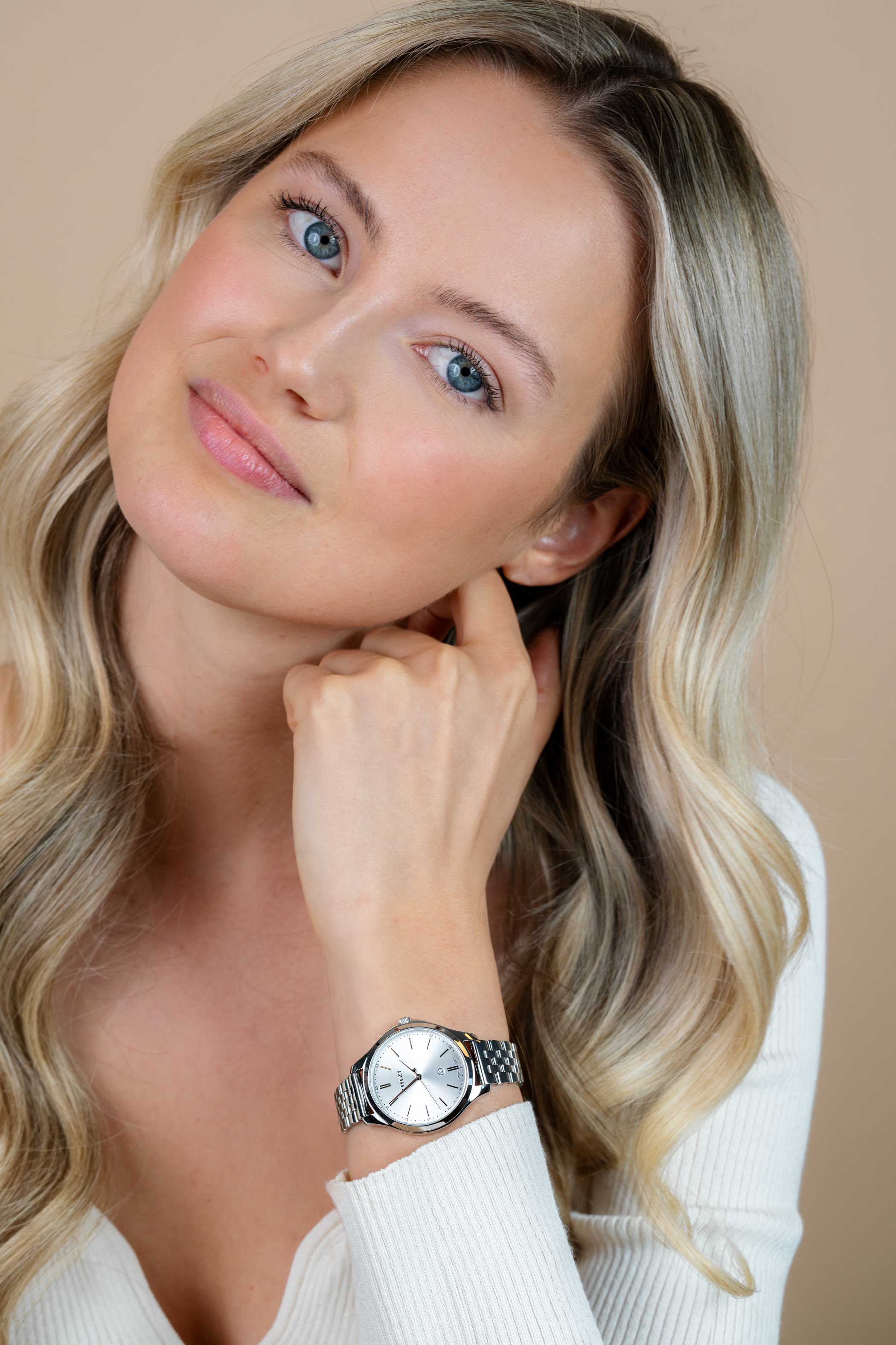 ZINZI Classy Watch 34mm Silver Colored Dial Stainless Steel Case and Strap Date ZIW1002