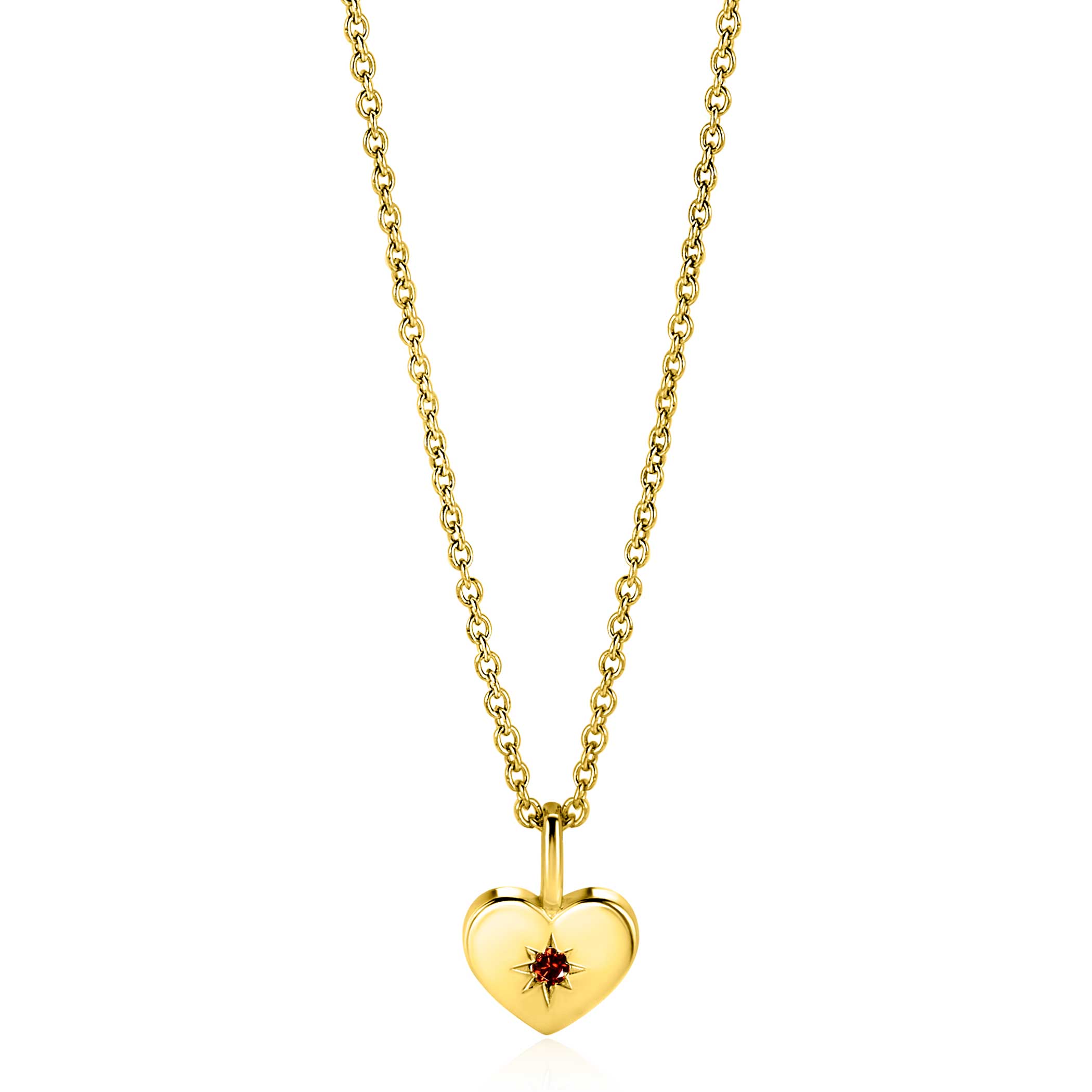 JANUARY Pendant 12mm Gold Plated Heart Birthstone Red Garnet Zirconia (excl. necklace)