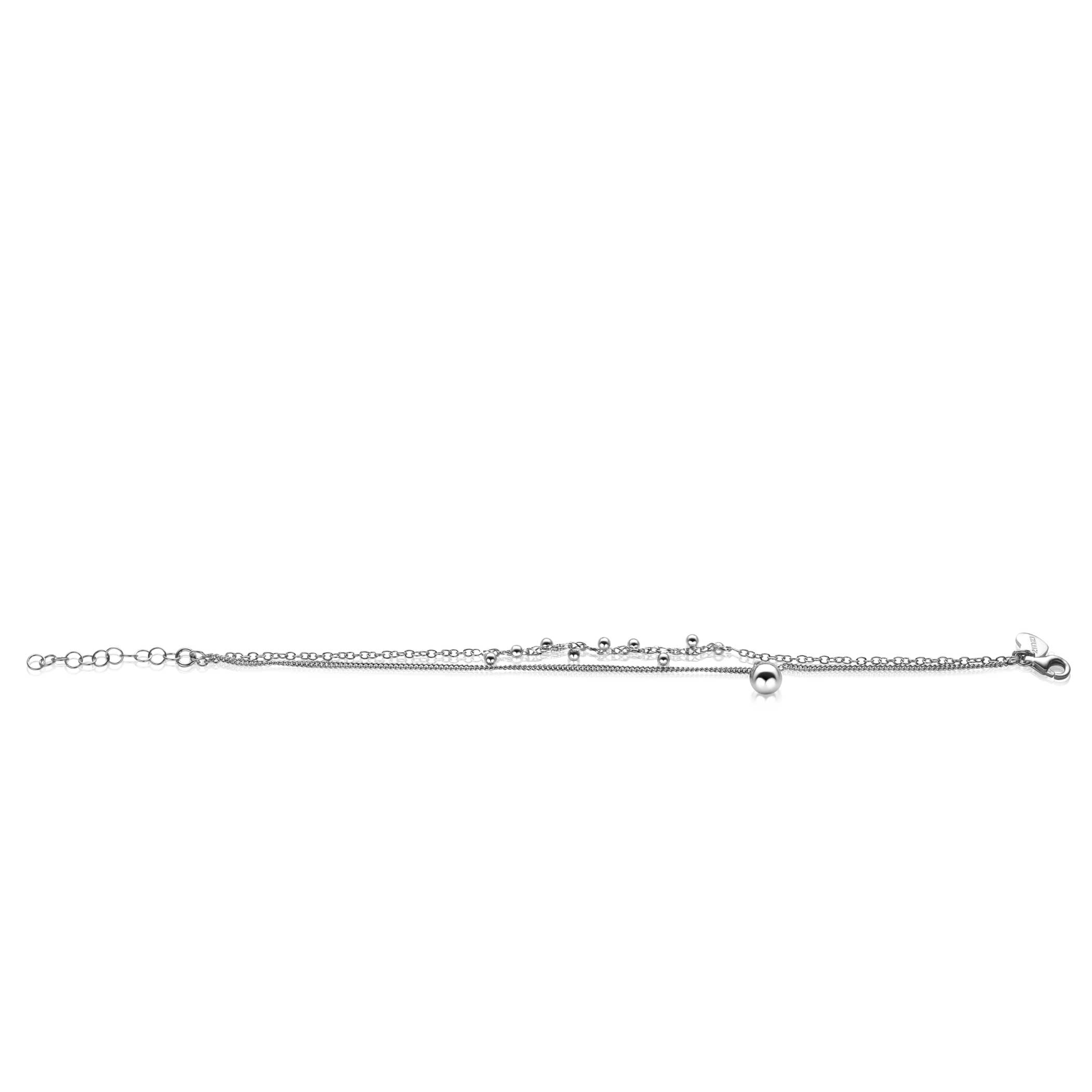 ZINZI Sterling Silver Multi-look Bracelet Curb Chain and Beads with a Single Bigger Bead Charm (6mm) 16,5-19,5cm ZIA-BF86