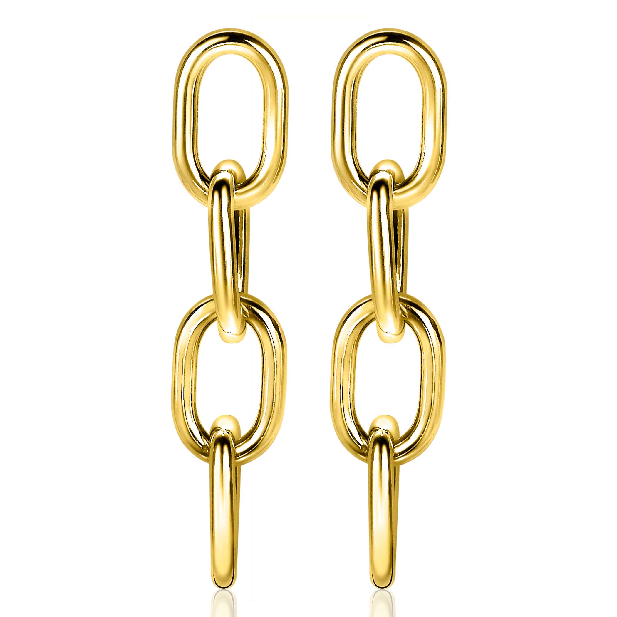 53mm ZINZI Gold Plated Sterling Silver Drop Earrings Sturdy Oval Chain ZIO2153G
