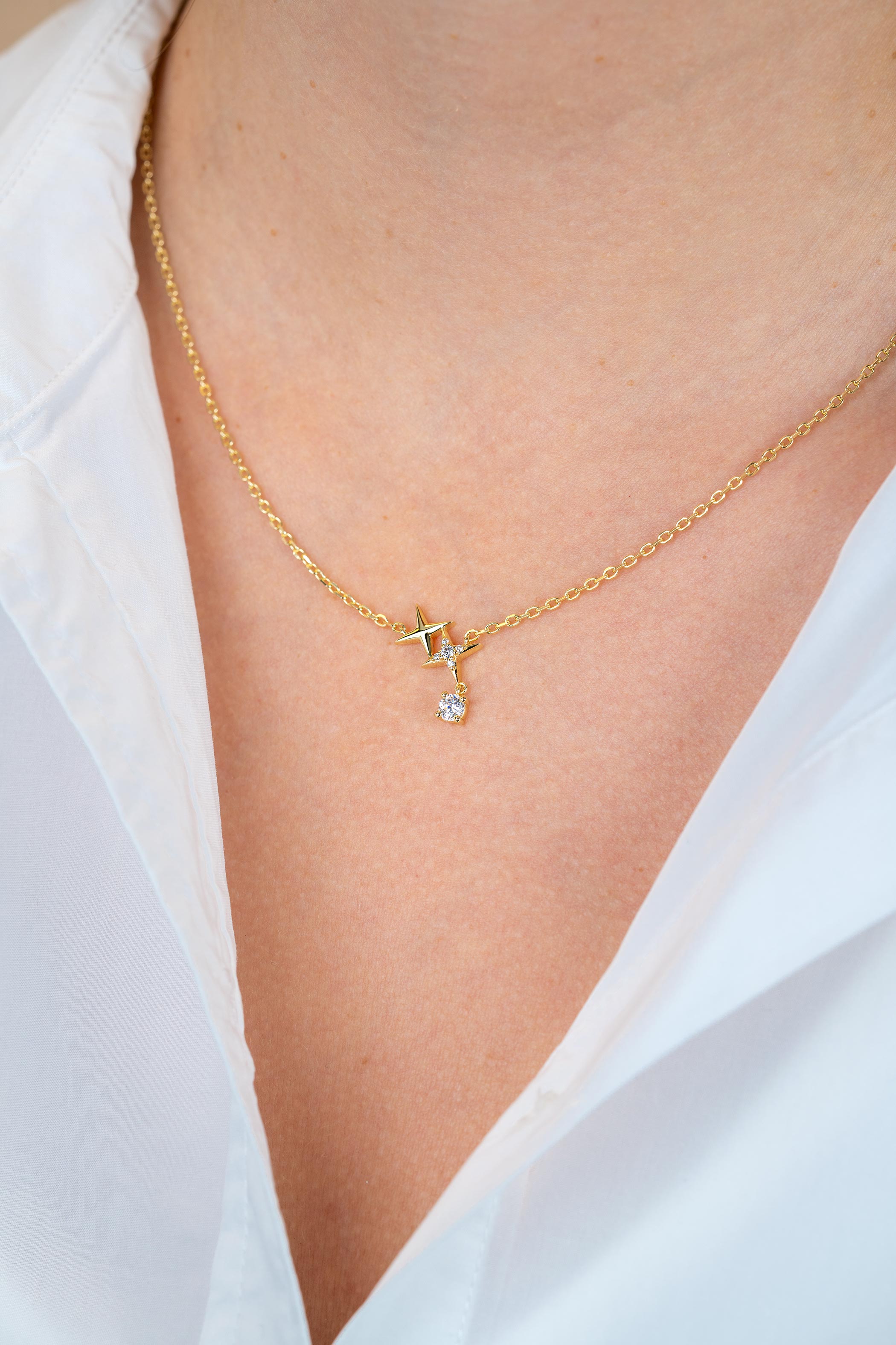 ZINZI zlv. gg.verg. collier 2 sterren en ziconia's