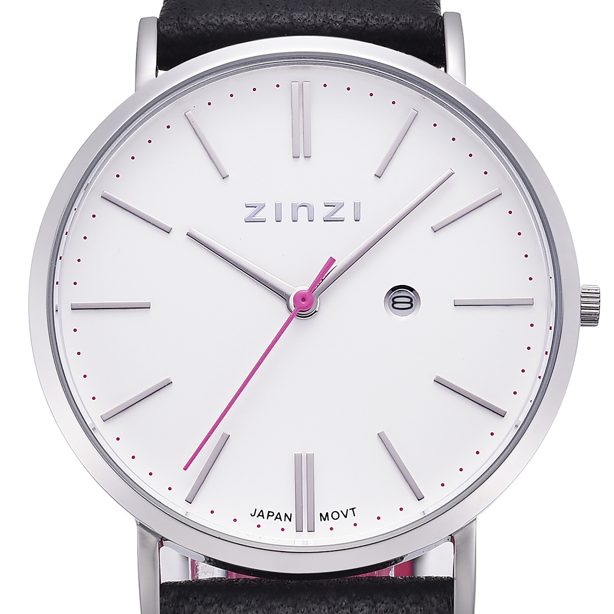 ZINZI Retro Watch White Dial Stainless Steel Case and Black Leather Strap 38mm  ZIW406