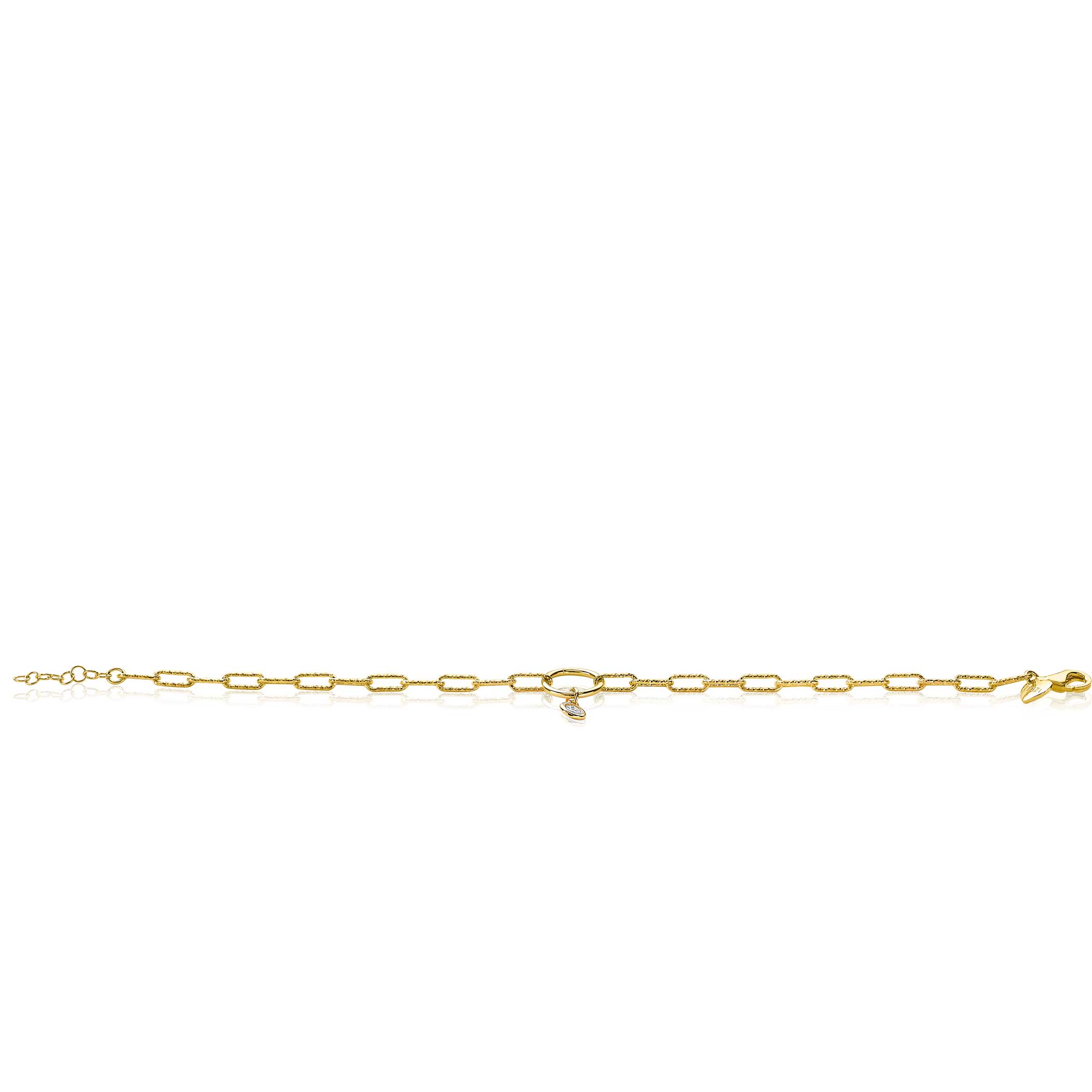 ZINZI Gold Plated Sterling Silver Paperclip Chain Bracelet 3mm Round White Zirconia 19-21cm ZIA2200Y