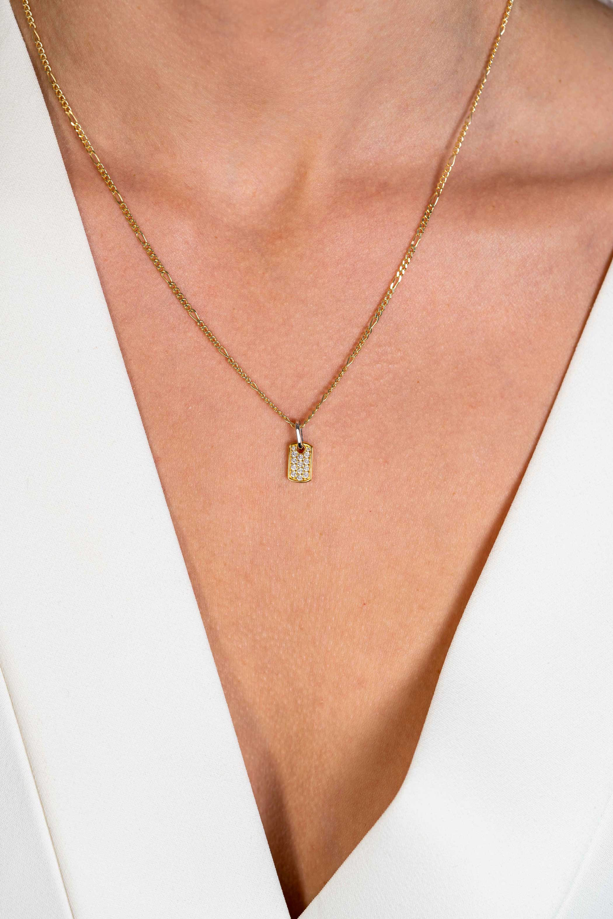 15mm ZINZI Gold Plated Sterling Silver Pendant Square Flat Bar White Zirconias ZIH2299 (excl. necklace)