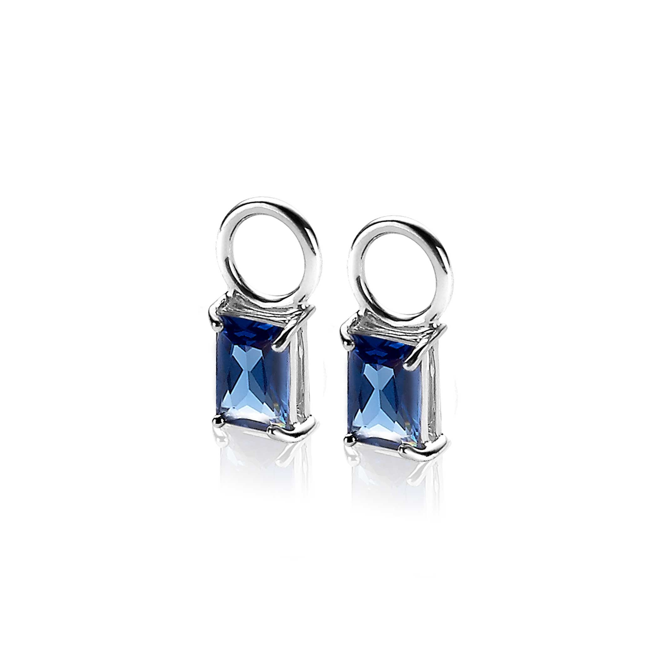12mm ZINZI Sterling Silver Earrings Pendants Dark Blue Rectangle ZICH2021DB (excl. hoop earrings)