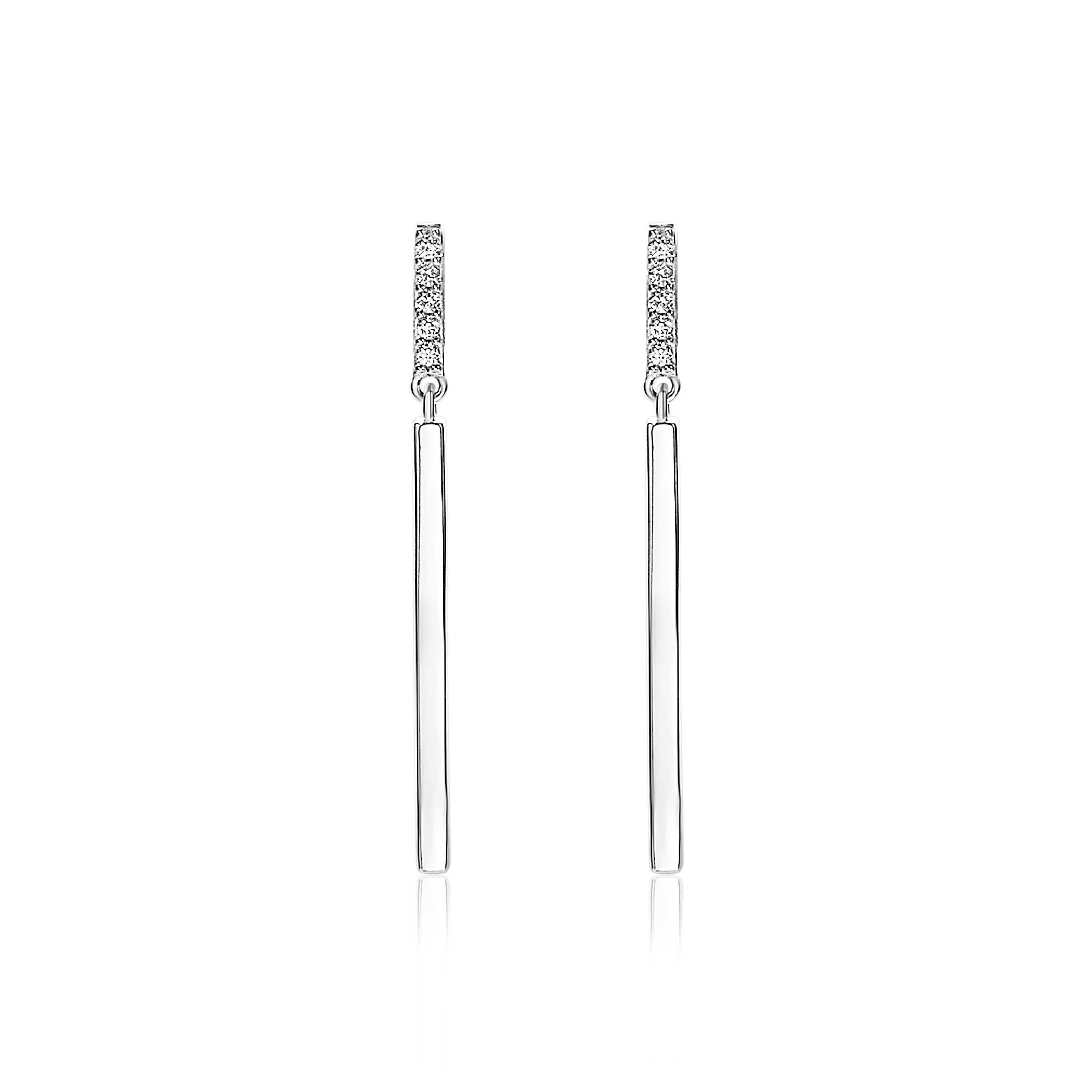 35mm ZINZI Sterling Silver Drop Earrings Bars White ZIO1832