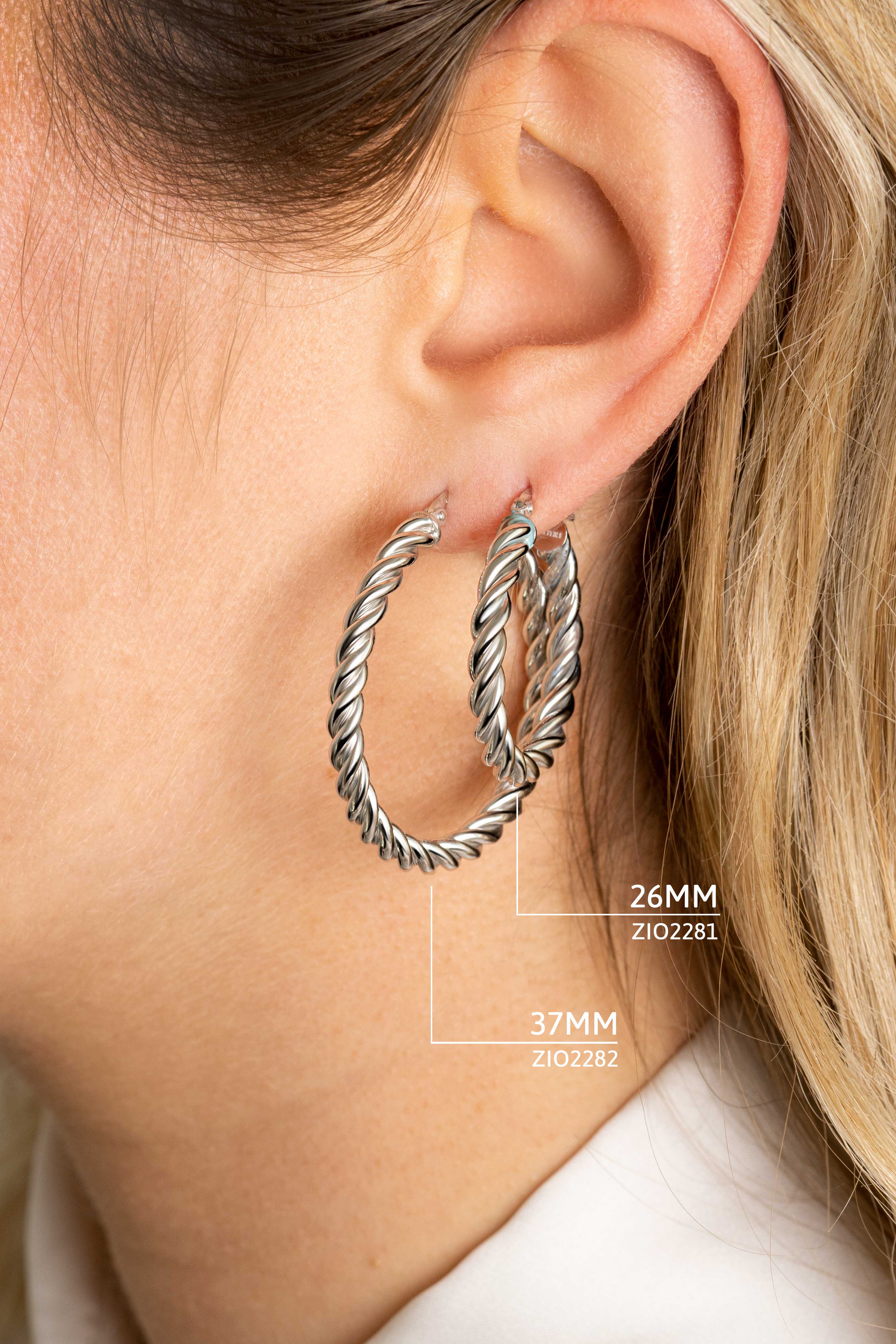37mm ZINZI Sterling Silver Hoop Earrings with Twisted Tube width 4mm ZIO2282