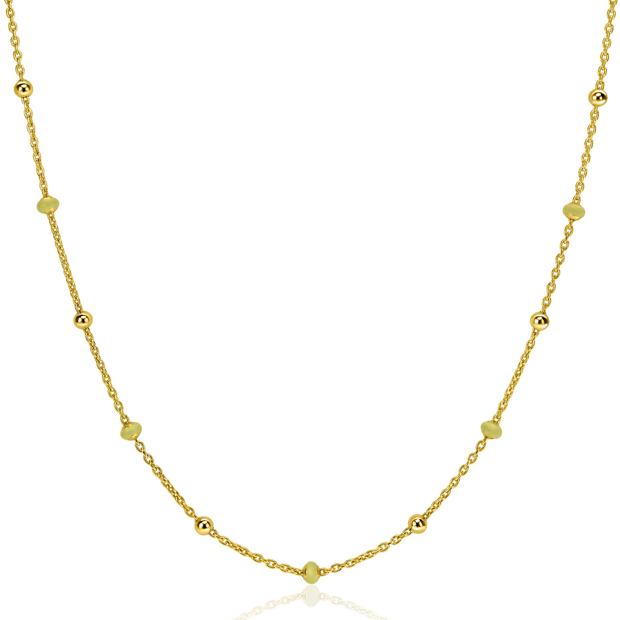 ZINZI Gold Plated Sterling Silver Fantasy Necklace with 13 Yellow Green Donuts and Shiny Beads 42-45cm ZIC2508