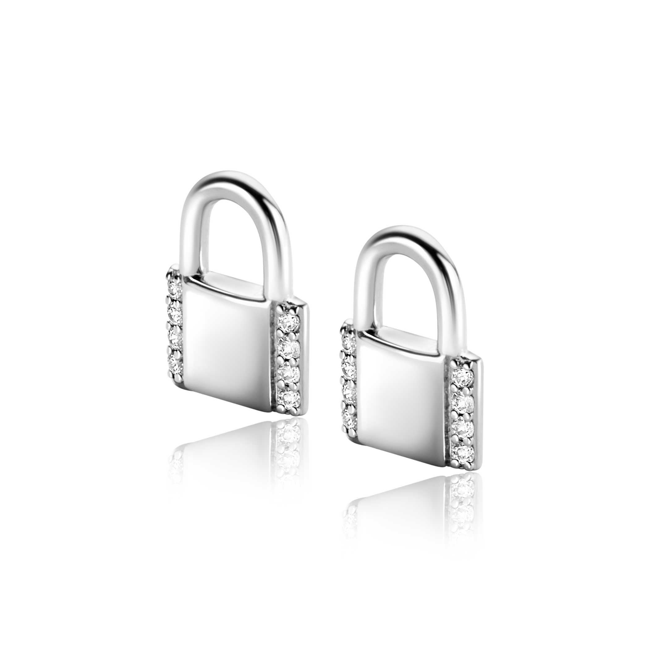 10mm ZINZI Sterling Silver Earrings Pendants Trendy Lock Set with White Zirconias ZICH2391 (excl. hoop earrings)