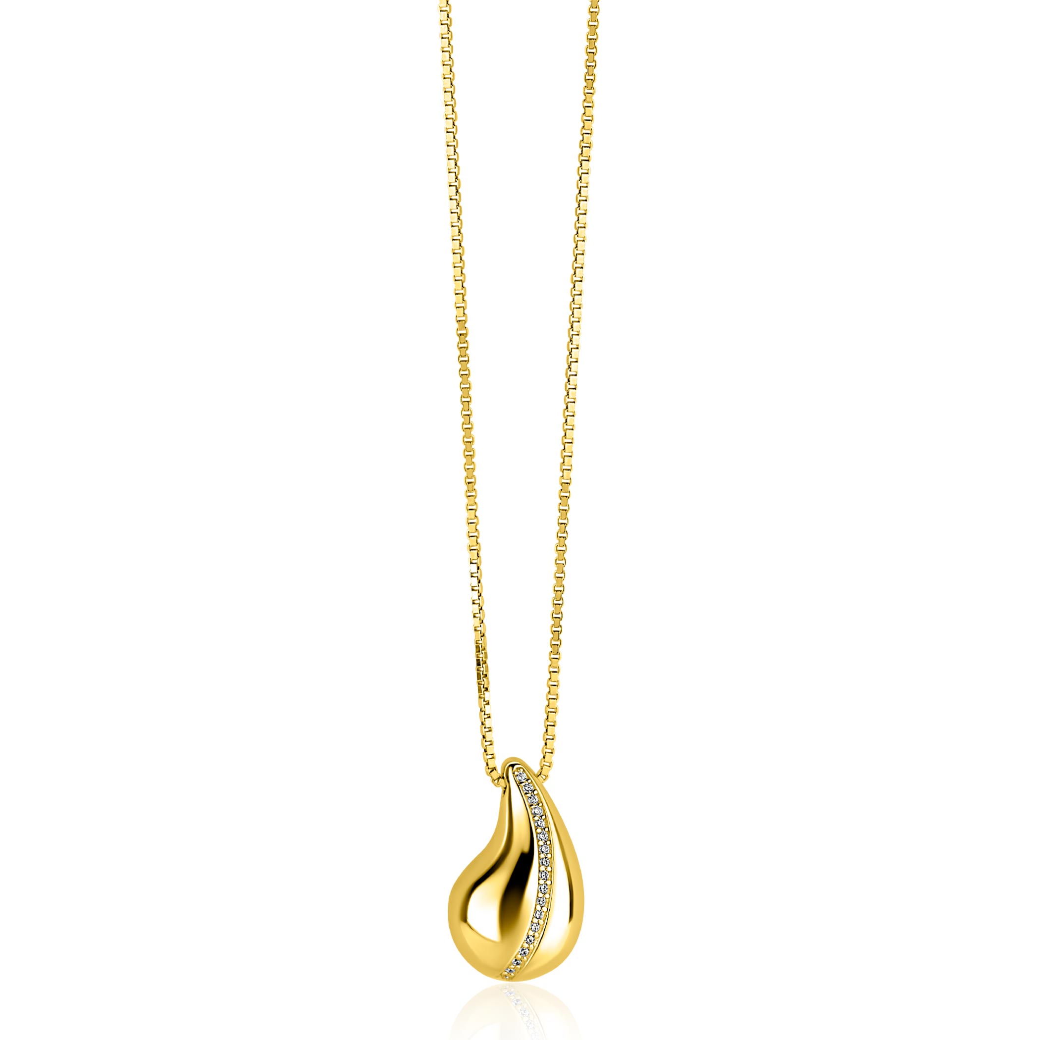 ZINZI zlv. collier gg.verg.druppel hanger met zirconia's