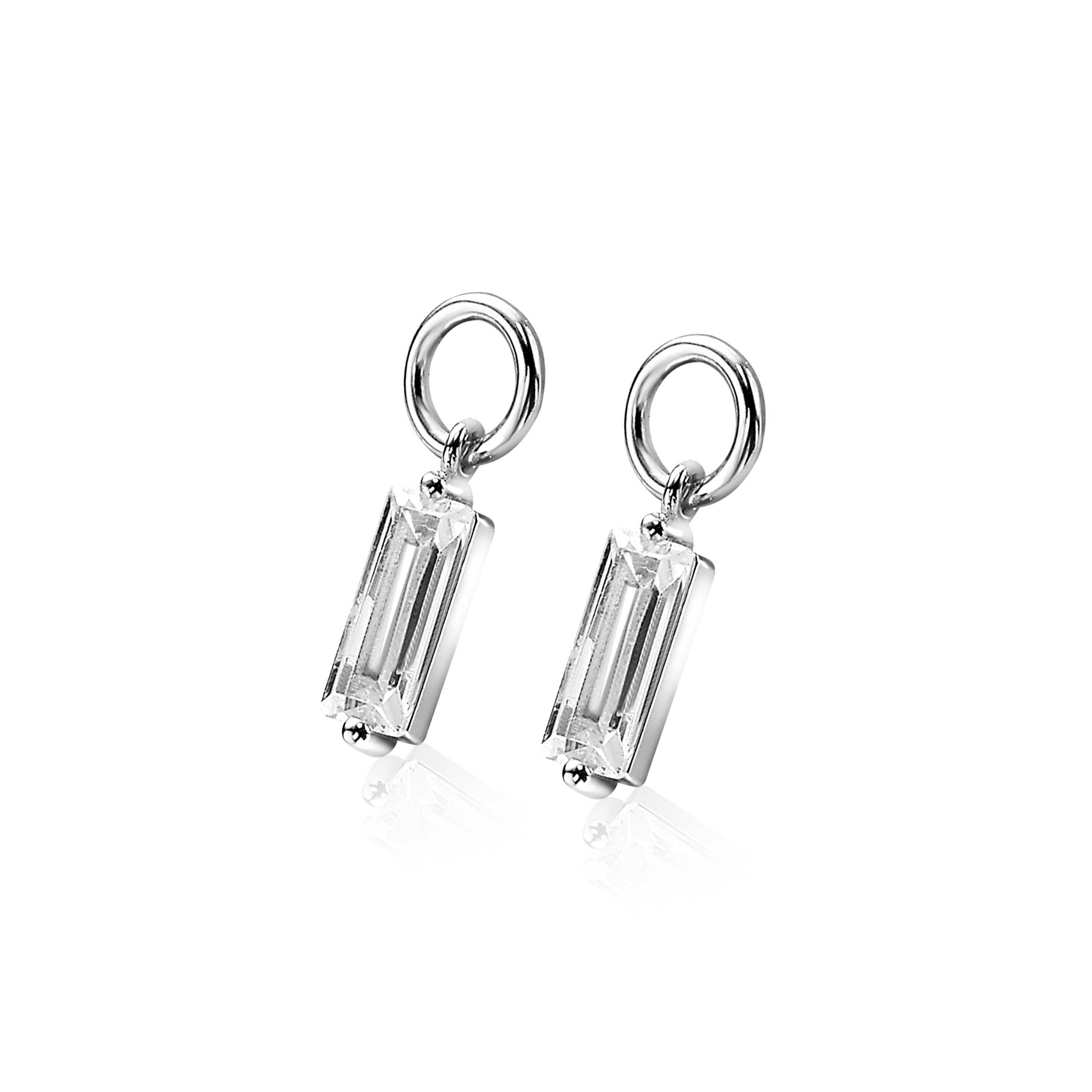 15mm ZINZI Sterling Silver Earrings Pendants Rectangular White ZICH2056 (excl. hoop earrings)