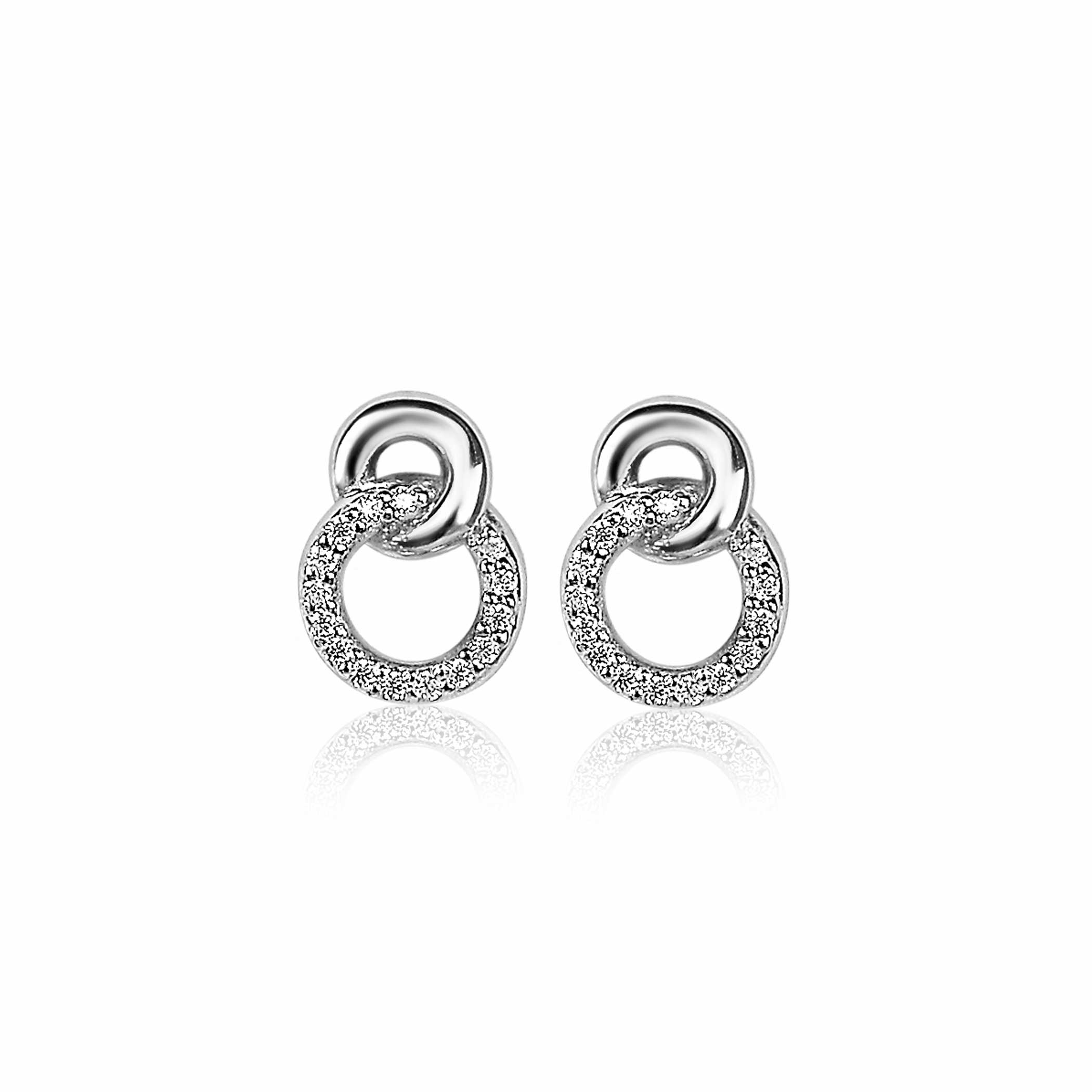11mm ZINZI Sterling Silver Stud Earrings Connected Open Circles White Zirconia ZIO2045