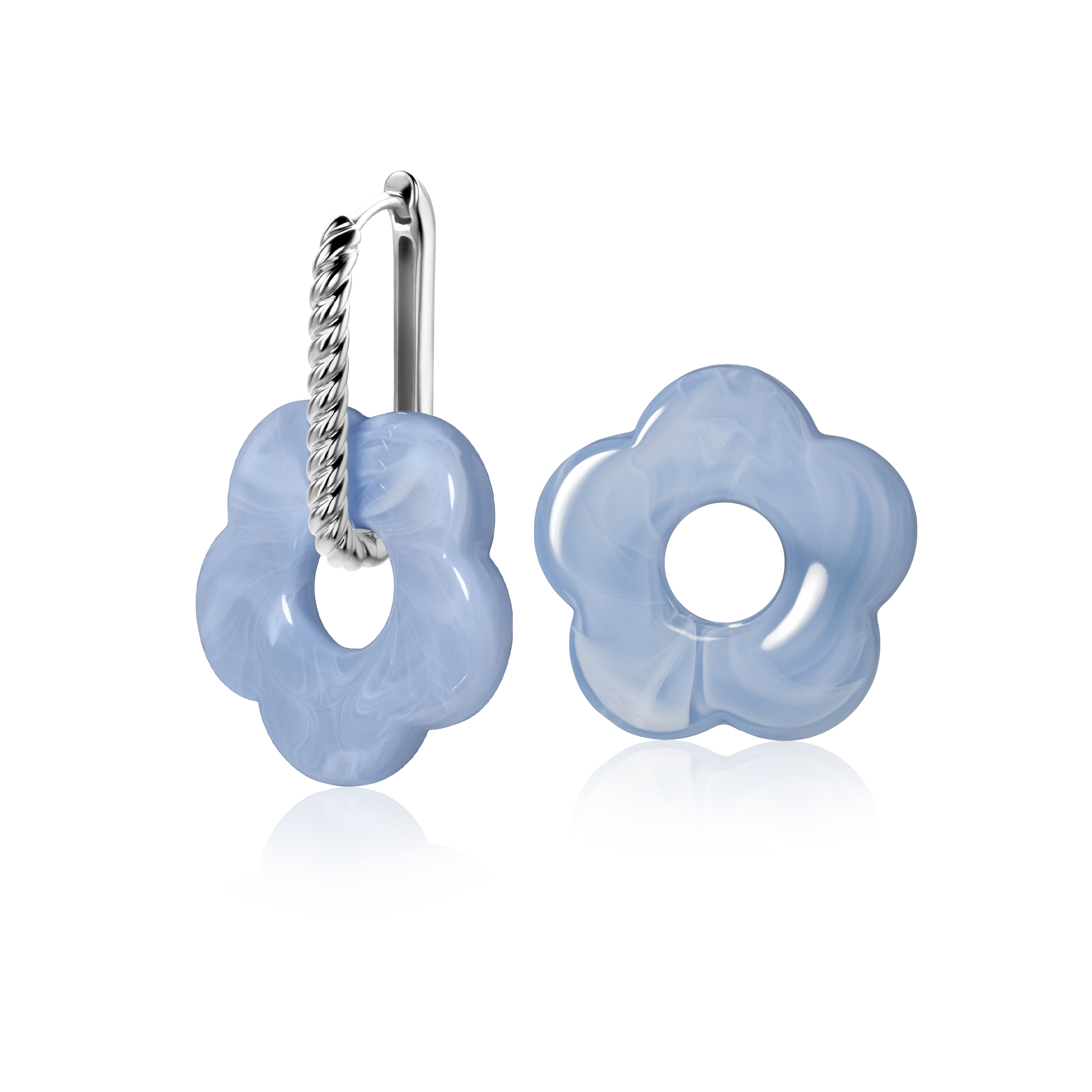 26mm flower-shaped light blue synthetic earring charms ZICH2720BA