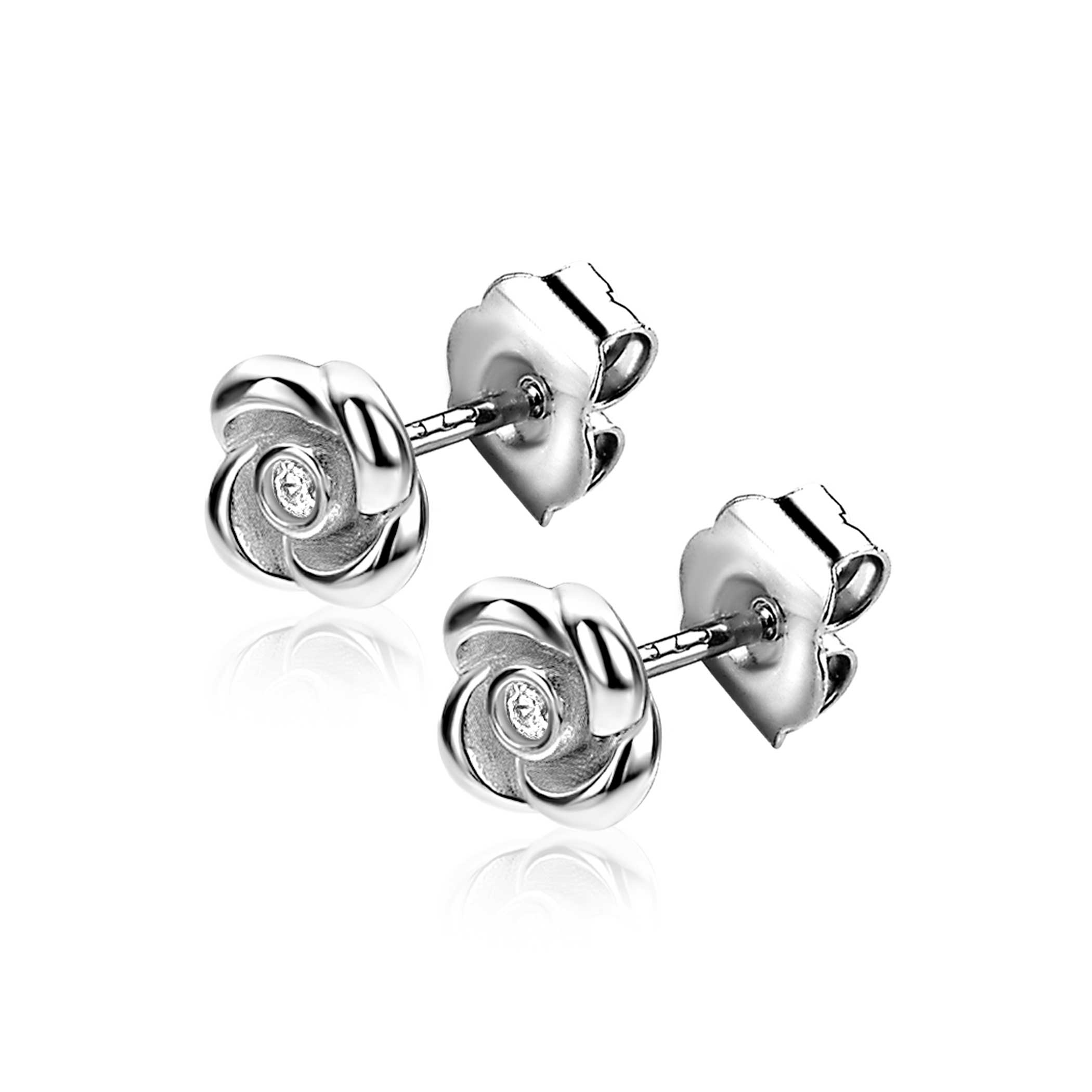 ZINZI zlv. oorknopjes roosje met zirconia