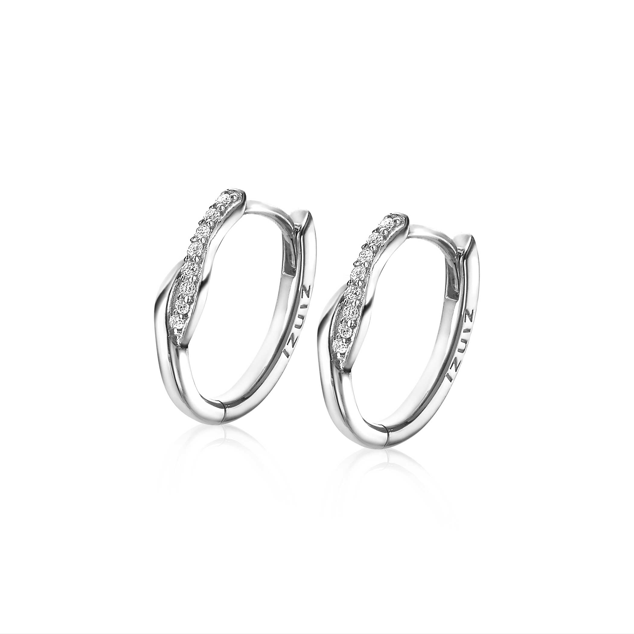 16mm ZINZI Sterling Silver Hoop Earrings Crossover White Zirconias 16x3mm ZIO1971