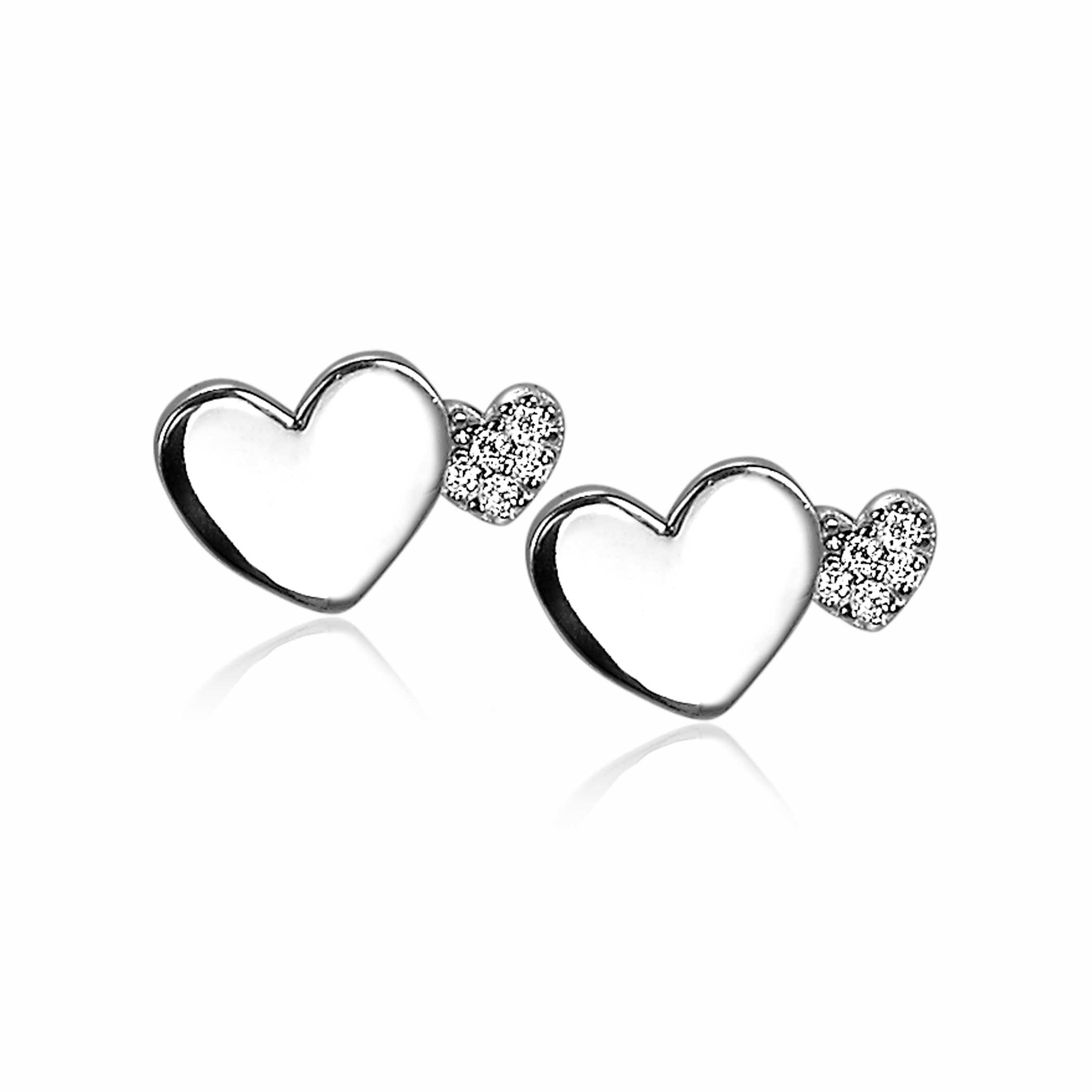 10mm ZINZI Sterling Silver Stud Earrings Hearts and White Zirconias ZIO2137