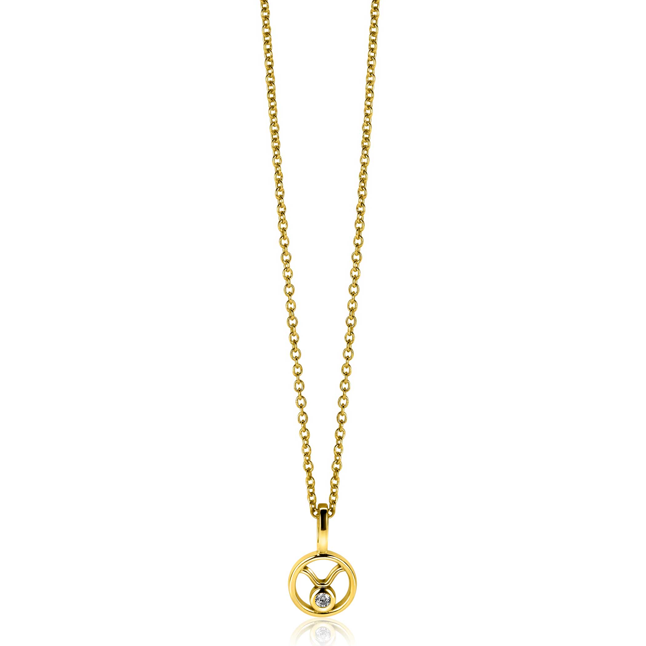 9mm ZINZI gold plated silver Taurus zodiac sign pendant set with white zirconias ZIHY-STI (without necklace)