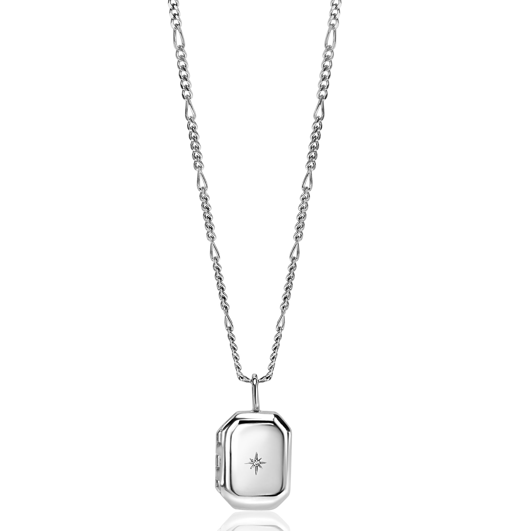 22mm ZINZI Sterling Silver Medallion Rectangle Set with White Zirconia ZIH2425 (excl. necklace)